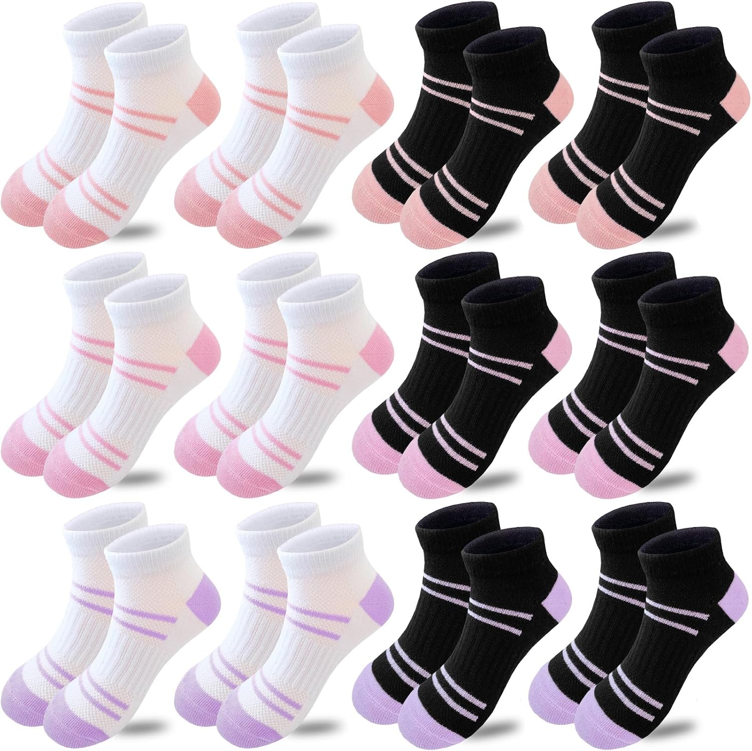 Bemeol Ankle Socks Girl 12 Pairs Girls Socks Low Cut Ankle Athletic Cotton Sports Sock for Little Big Kids