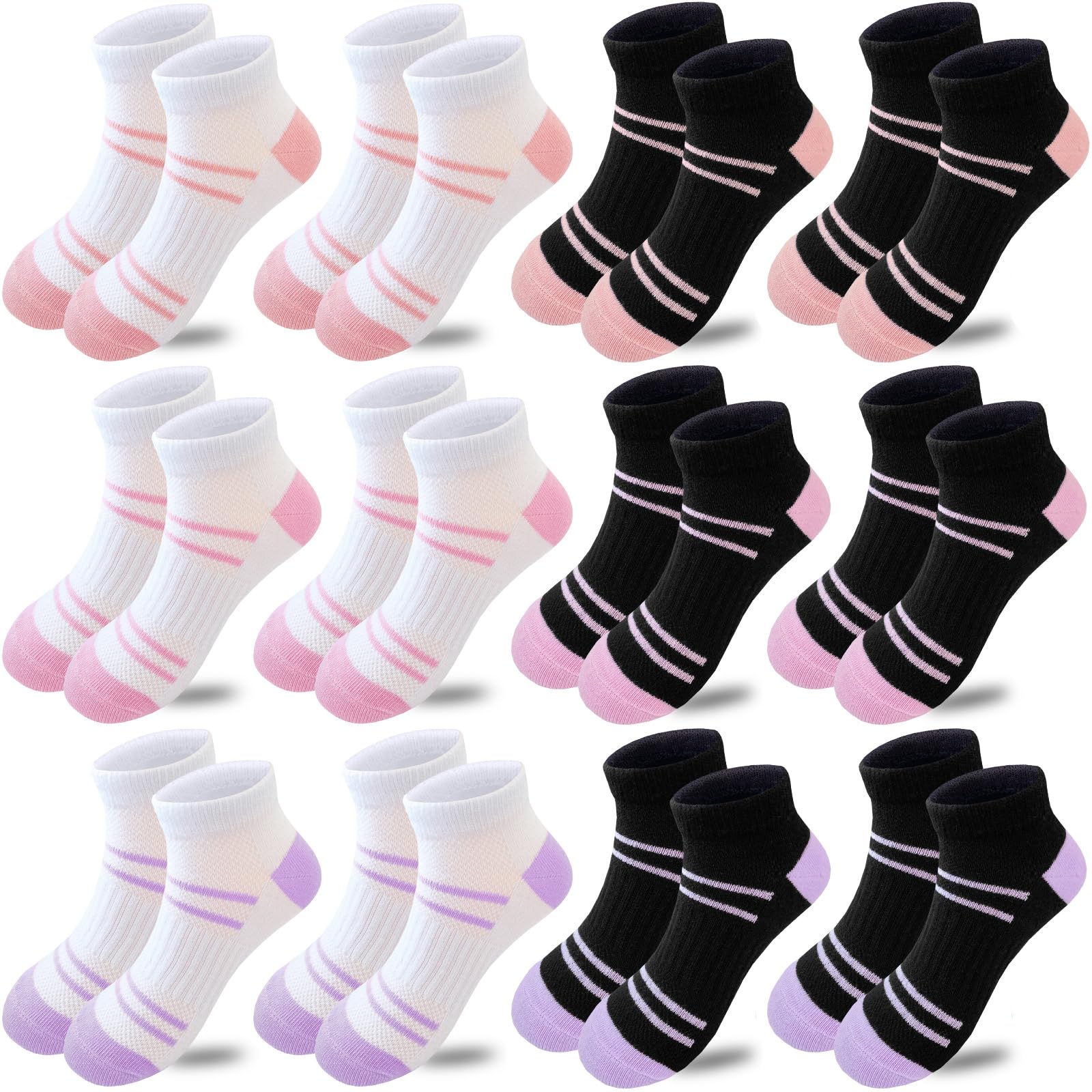 Bemeol Calcetines de tobillo para niñas, 12 pares de calcetines deportivos de algodón de corte bajo