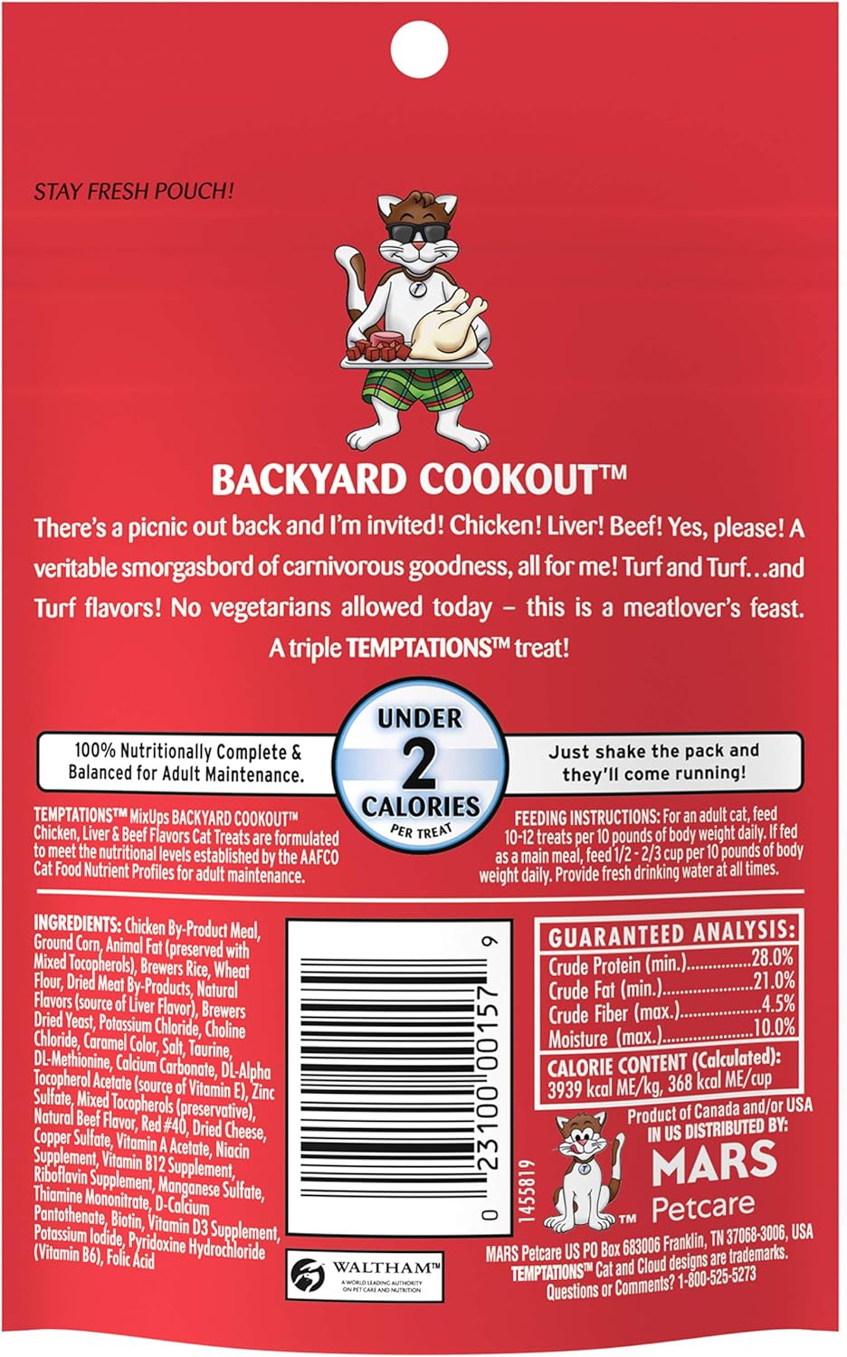 Temptations Cat Treats MixUps Backyard Cookout Flavor Crunchy, Soft Cat Treats, 3 oz. Pouch (Pack of 12)