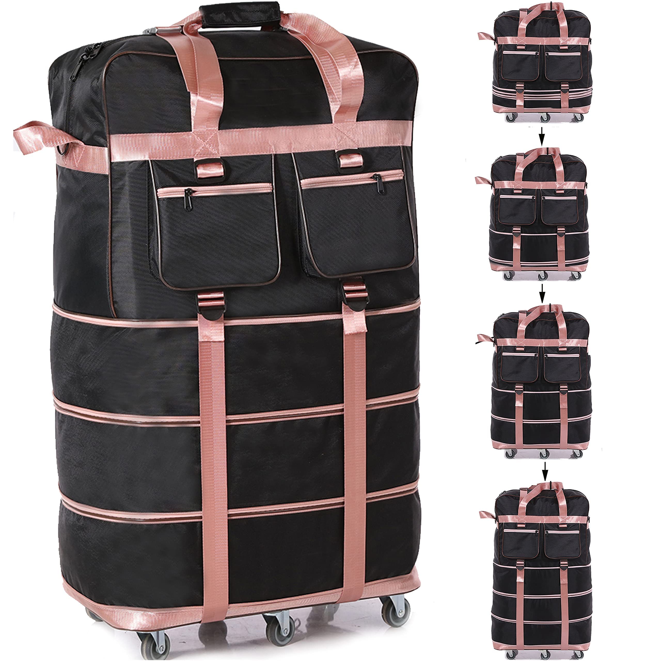 ELDA Expandable Foldable Suitcase Luggage Rolling Duffle Bags with 6 TPR Silent Wheel Travel Bag Suitcases Large Capacity Luggages for Men Women