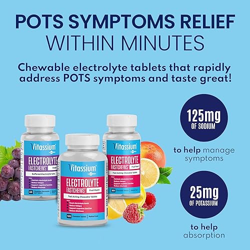 Vista 3 de Vitassium FastChews con electrolitos para reabastecimiento de sodio y potasio, botella de 60 comprimidos FastChews, Fruit Punch
