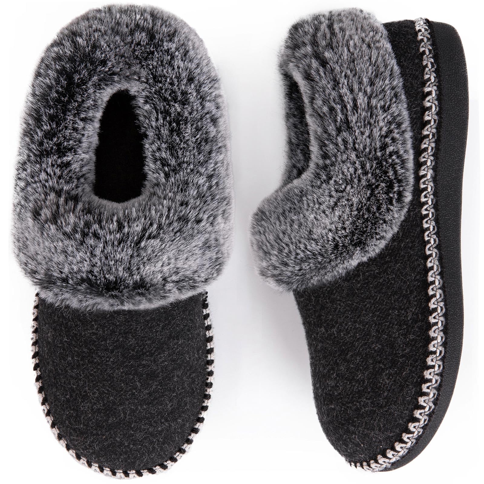 EverFoams Women's Bootie Slippers Warm Soft Comfy Memory Foam Non-slip Indoor House Shoes with Fluffy Collar