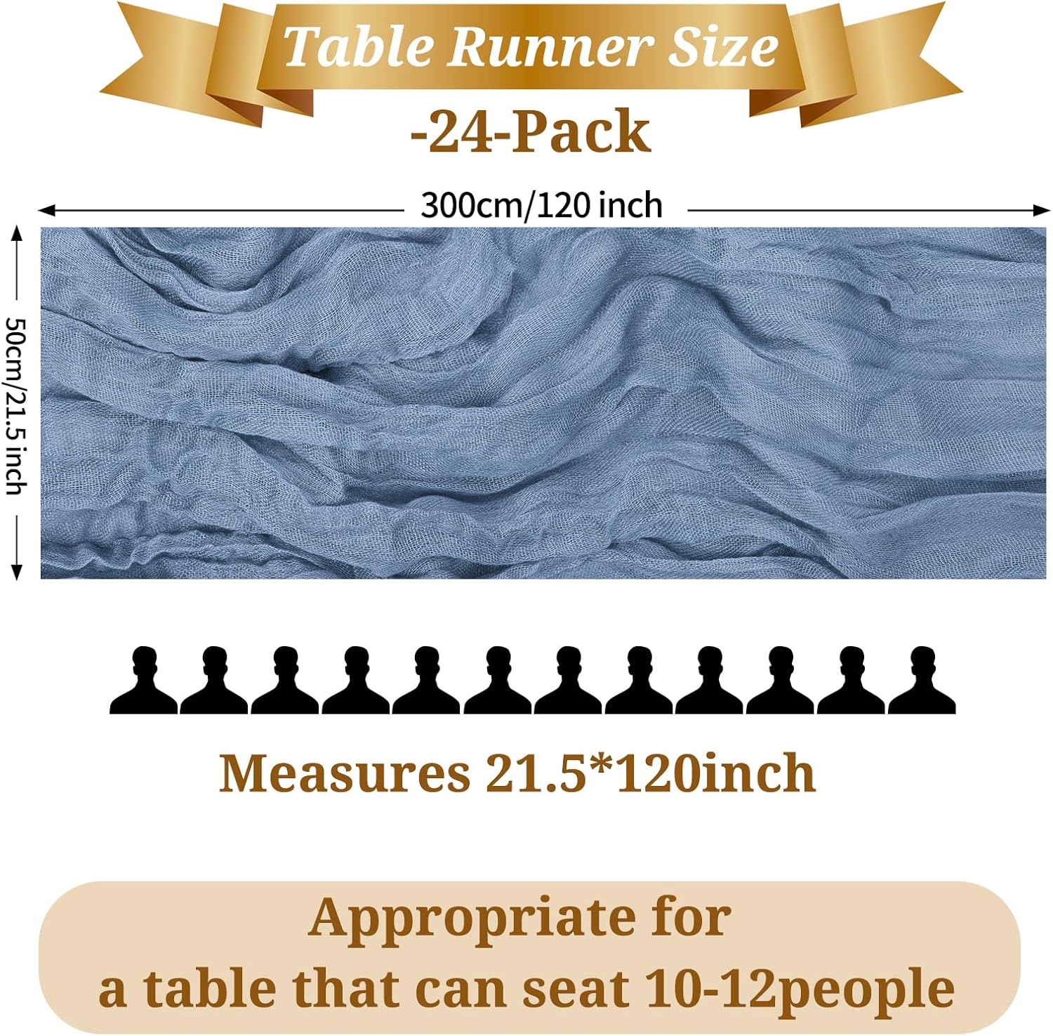24 Pack Dusty Blue Table Runner, 10FT Cheesecloth Table Runner Long Romantic Semi Sheer Rustic Boho Gauze Table Runners for Wedding Bridal Shower Birthday Party Decorations(21.5×120 Inch)