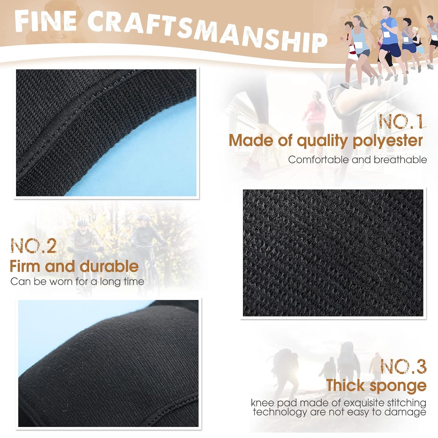 Yunsailing 6 Pairs Volleyball Knee Pads for Women Men, Soft Breathable Volleyball Tactical Knee Pads Workout Protector for Basketball Football Hockey Dance Running(L Size,Black)