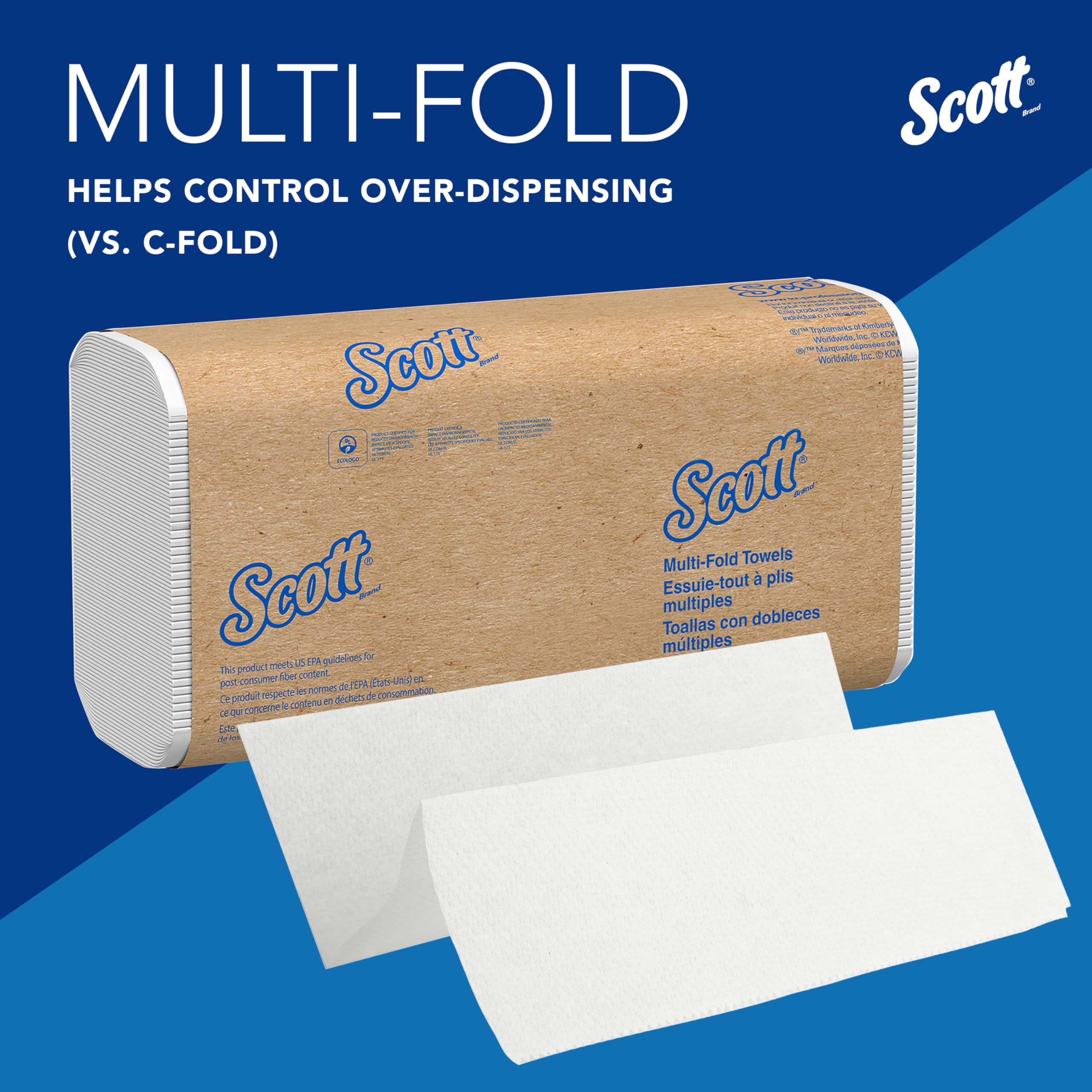 Scott® - Toallas de papel universales multipliegues, a granel (58091), bolsillos de absorción, color blanco, toalla de 9.2 x 9.4 pulgadas, blanco, comprimido, compacto (250 hojas/paquete, 12 paquetes