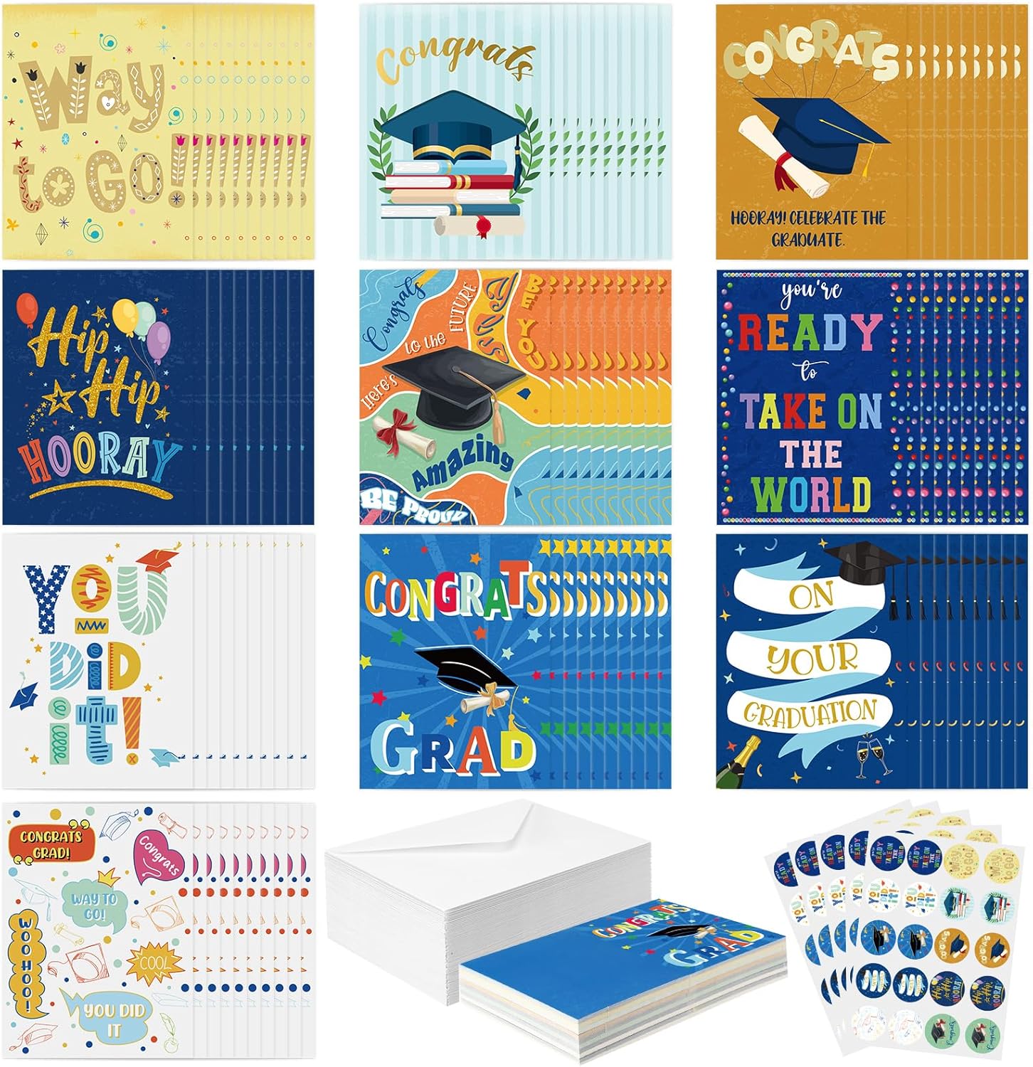 Motiskyy 100 Pack Graduation Cards with Envelopes and Stickers Elegant Designs Congratulations Bulk Greeting Thank You High School Elegant Assortment College Gift(100 Pack, Graduation)
