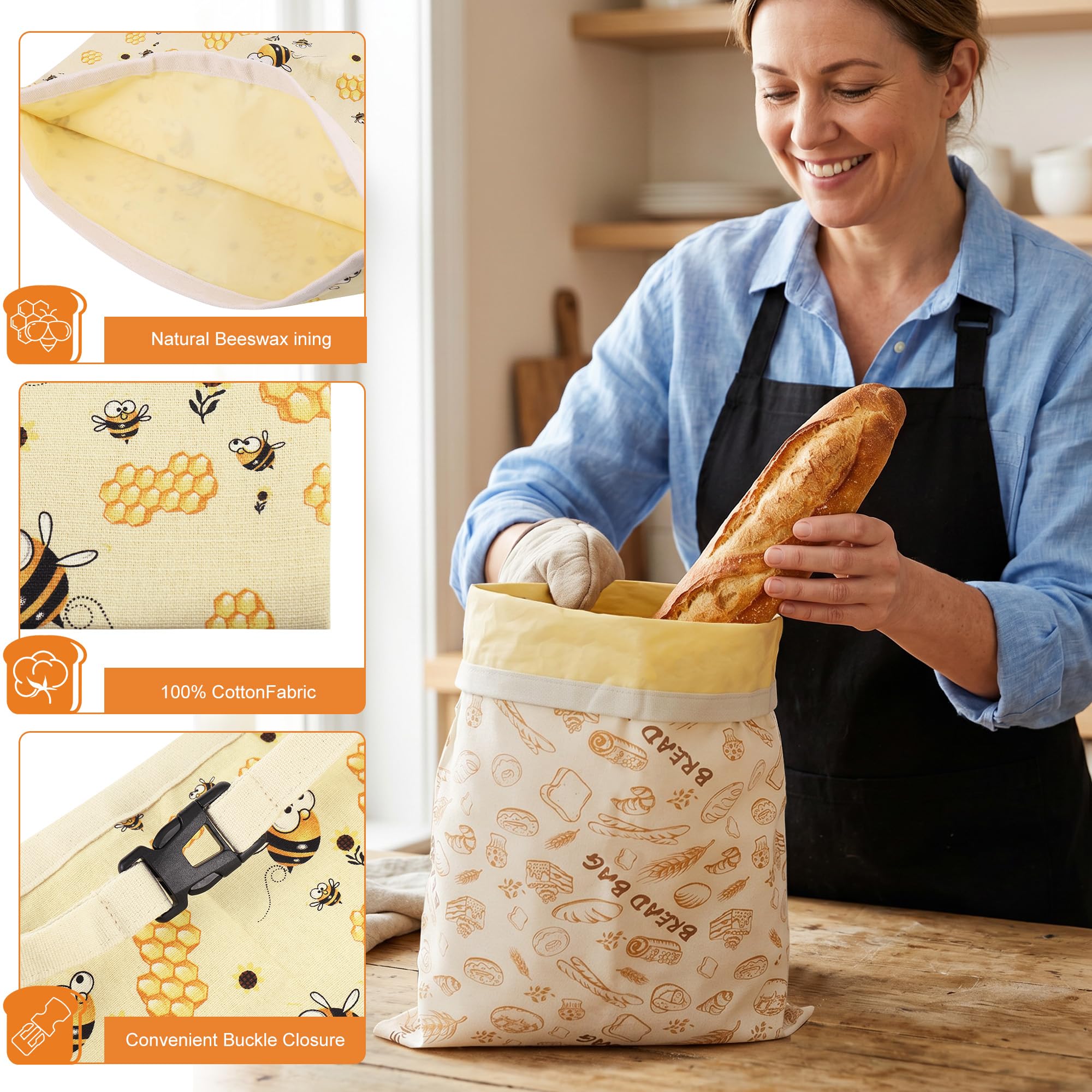 Sacchetti riutilizzabili in cera d'api da 43x33 cm, per conservare il pane a lievitazione naturale e quello fatto in casa, conservazione naturale grazie alla cera d'api, 2 pezzi