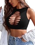 Women's Fishnet Top Sexy Cut Out Crop Short Hollow Out Cropped Tank Top(S M L)