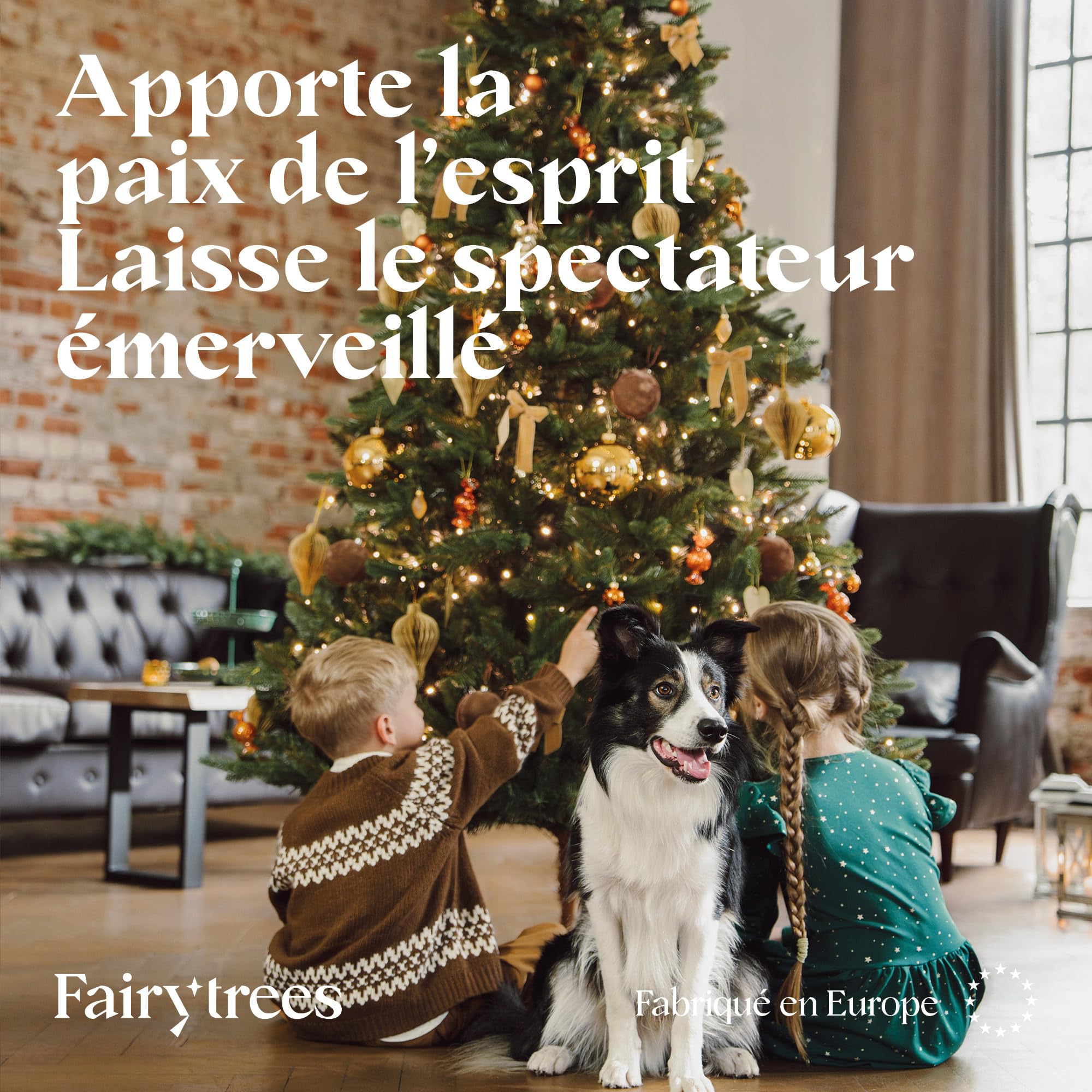 FAIRYTREES Sapin de Noël Artificiel, Nordmann Premium 180 cm, Éléments naturels moulés par Injection, Fabriqué en UE, Arbre de Noël avec Support en Bois de frêne Fait à la Main