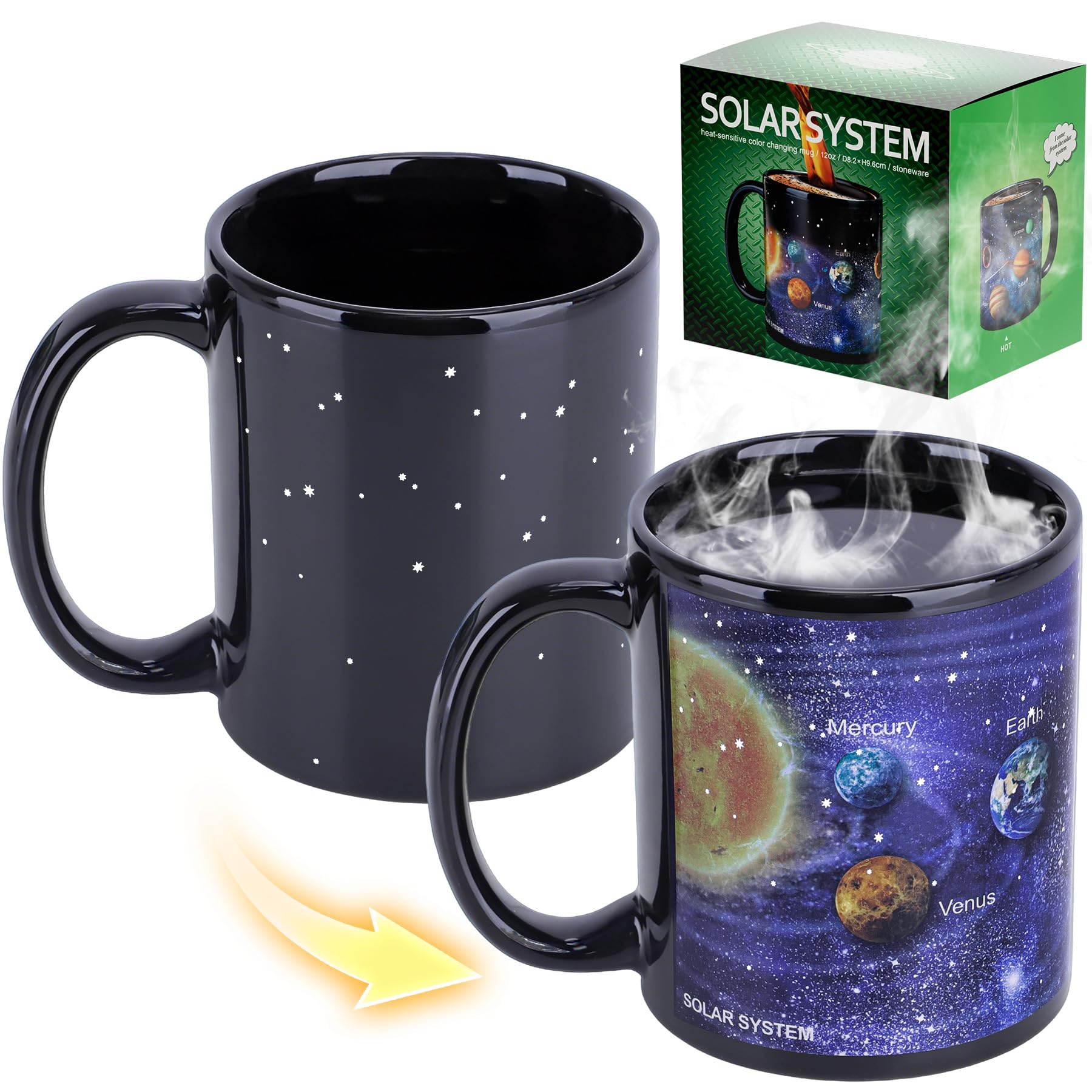 Antner Heat Changing Solar System Coffee Mug 12oz Magic Heat Sensitive Color Changing Ceramic Cup, Hand Wash Only, Astronomy Gifts for Men Women