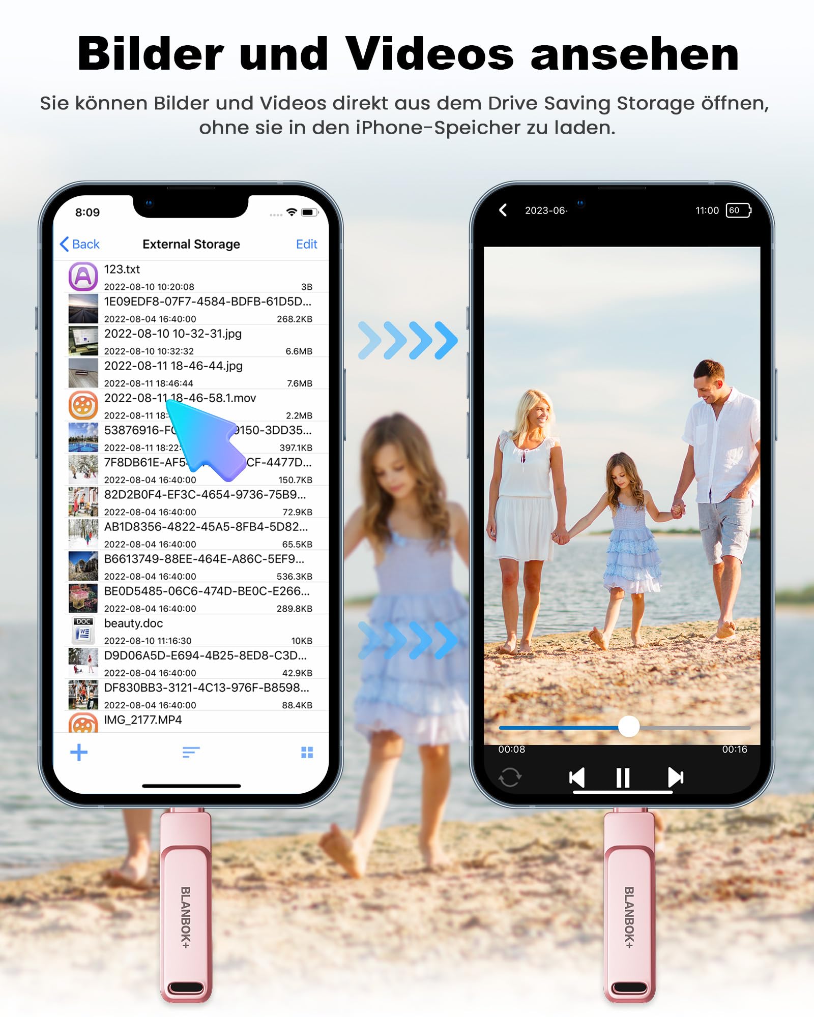 Chiavetta USB per telefoni cellulari, unità flash 3 in 1 per iPhone, iPad, Android e PC, memoria portatile ad alta velocità USB 3.0, stick per backup di foto e dati (Rosa, 512 GB)