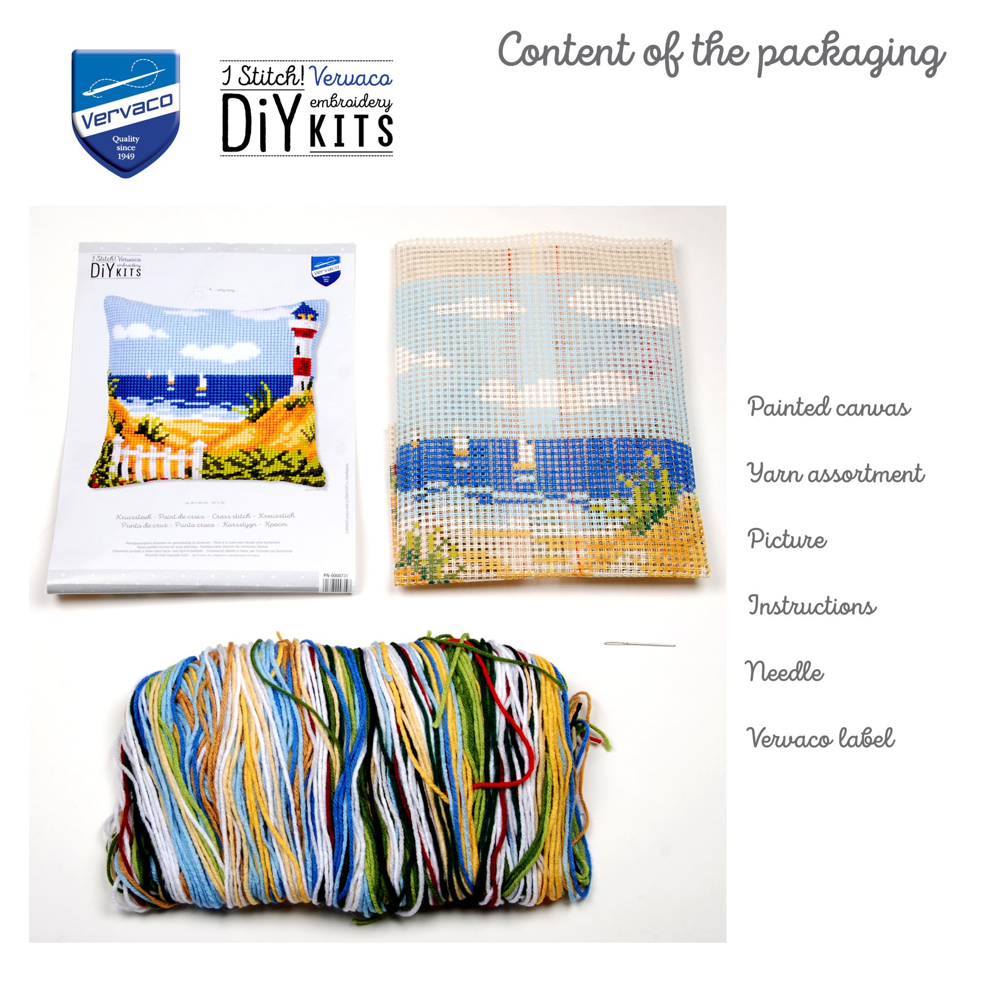 VERVACO Kit Cuscino Punto Croce Paesaggio Marino Set Ricamo Principianti Cuscini Gobelin Decorativi ca. 40 x 40 cm Accessori per Lavoretti Creativi DIY Casa Decor Hobby Adulti Cross Stitch