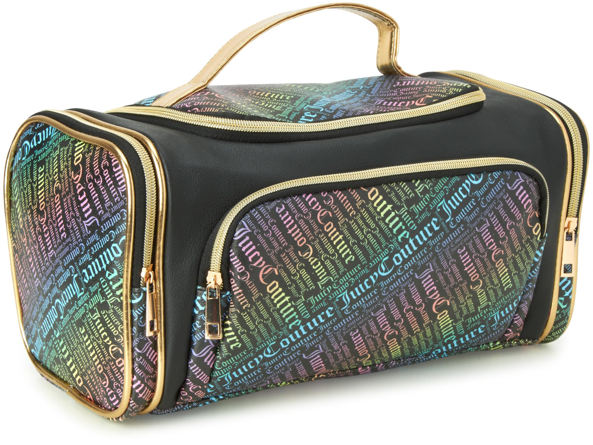 Juicy Couture Women's Cosmetics Bag - Hanging Travel Makeup and Toiletries Small Duffel Bag, Black with Rainbow, One Size