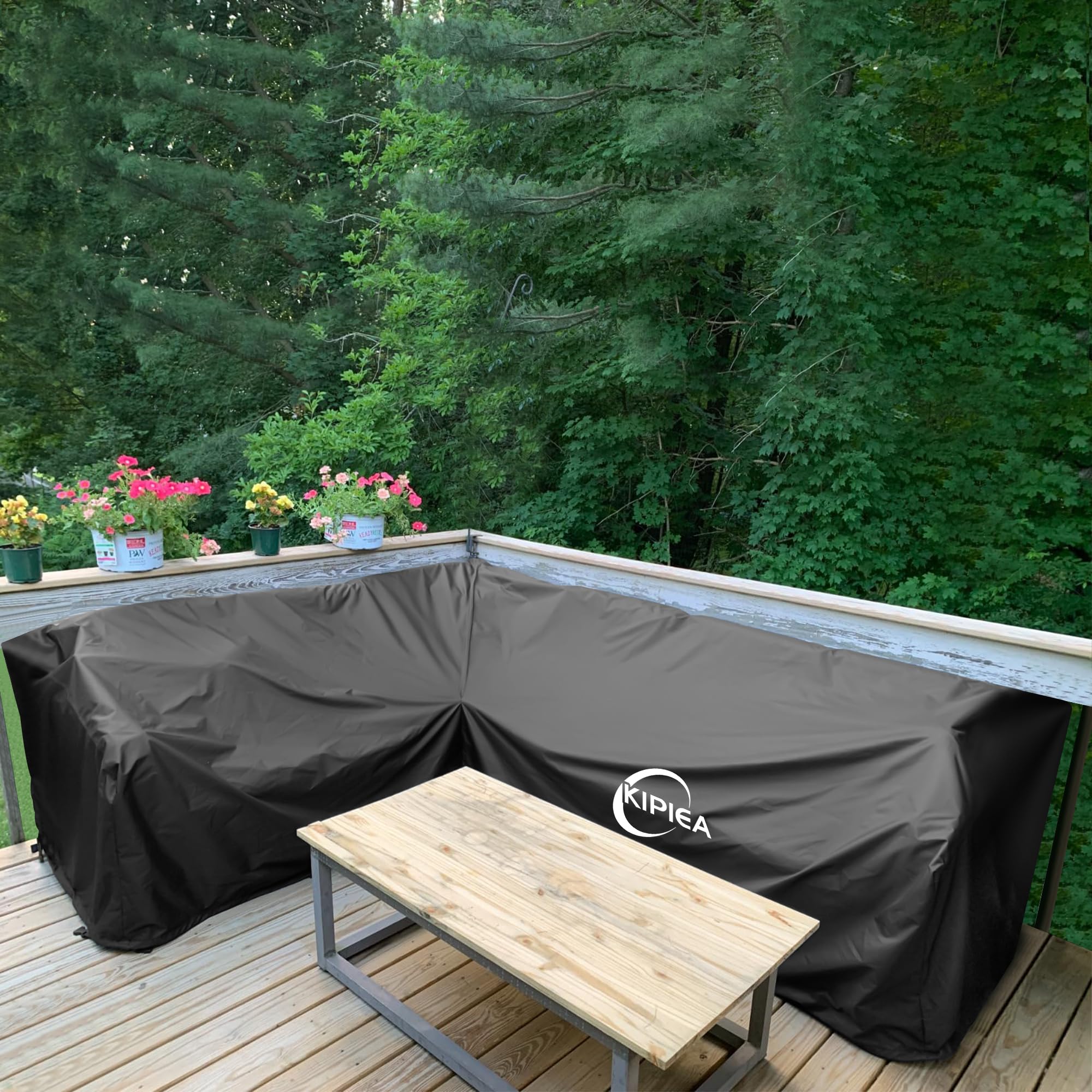 Kipiea Funda para Muebles de Jardín en Forma de L, Fundas Sofá Jardin Exterior Impermeable, 420D Tela Oxford Funda Protectora Sofá Exterior en L, Resistente al Viento, Anti-UV (224x288x85x78/61cm)