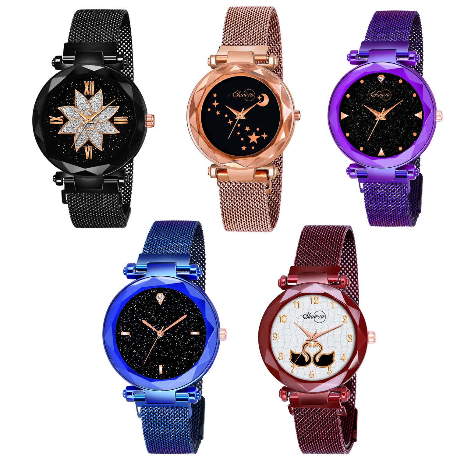 Shunya Black Round Multi Color Dial with Latest Generation Magnet Belt Analogue Watch for Women Pack of - 5 (B0917D8MHG) Amazon Price History, Amazon Price Tracker
