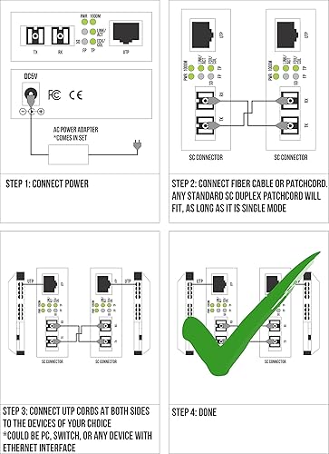 Miniatura 5 de Convertidor de medios de fibra Gigabit monomodo - Módulo de fibra integrado 12.4 mi (12.42 millas) SC - a UTP Cat5e Cat6 10/100/1000 RJ-45 - Sensor