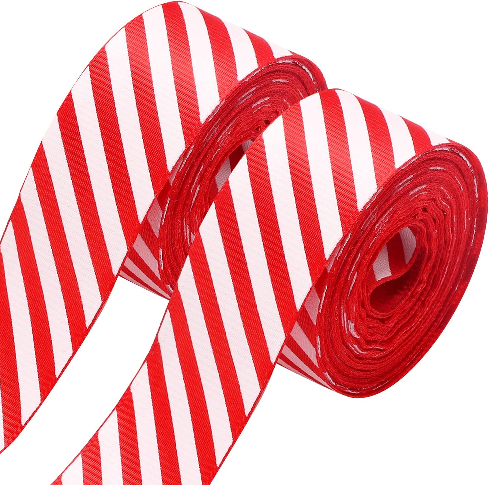Amazon.com: 2 Rolls 12 Yards Christmas Candy Cane Wired Edge Ribbons ...