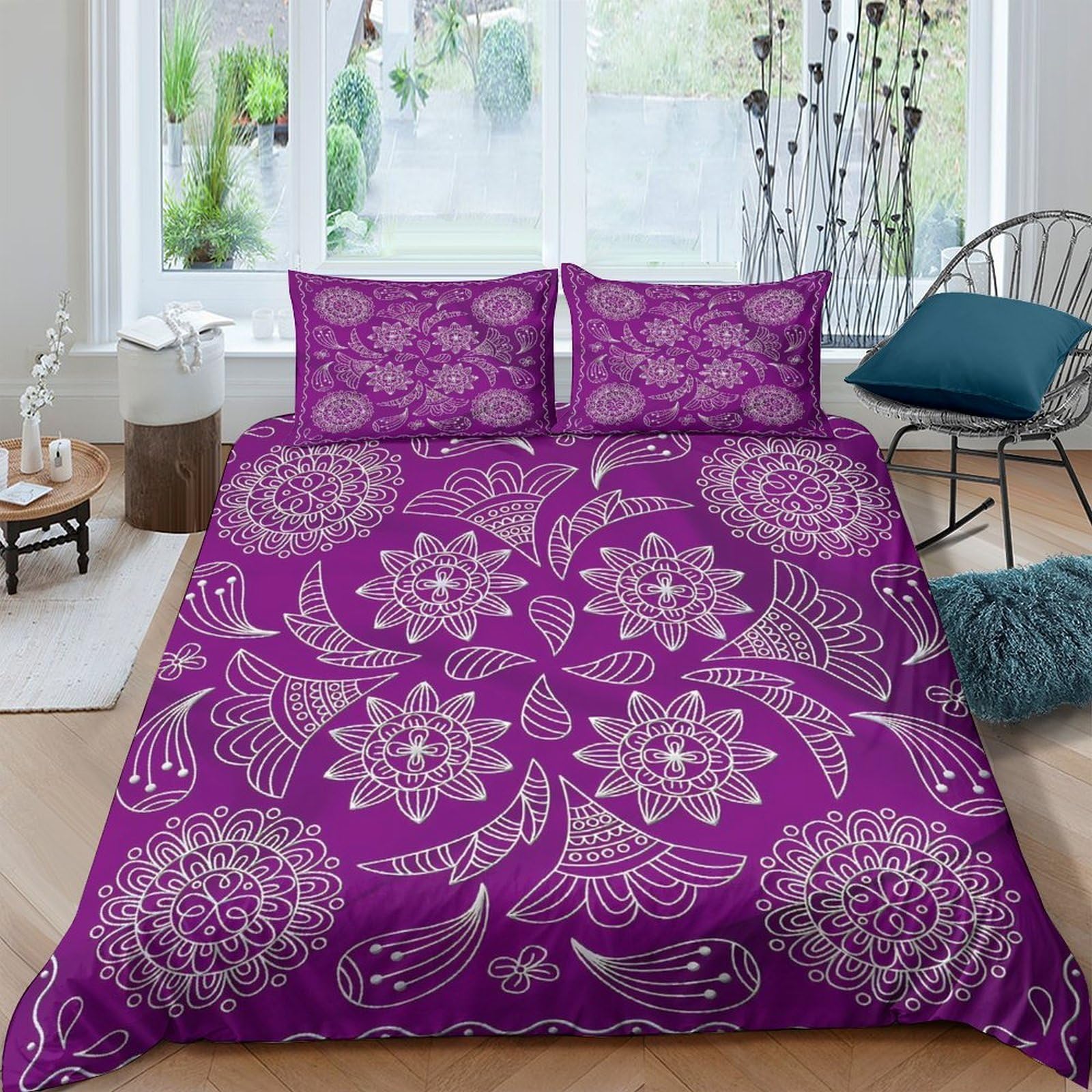 Ctjqhvkz Style-10 3D Printed Mandala Floral Fitted Sheet Microfiber Purple Paisley Bed Cover Anti-Slip Machine Washable For Bedroom Guest Room Single（135X200cm）