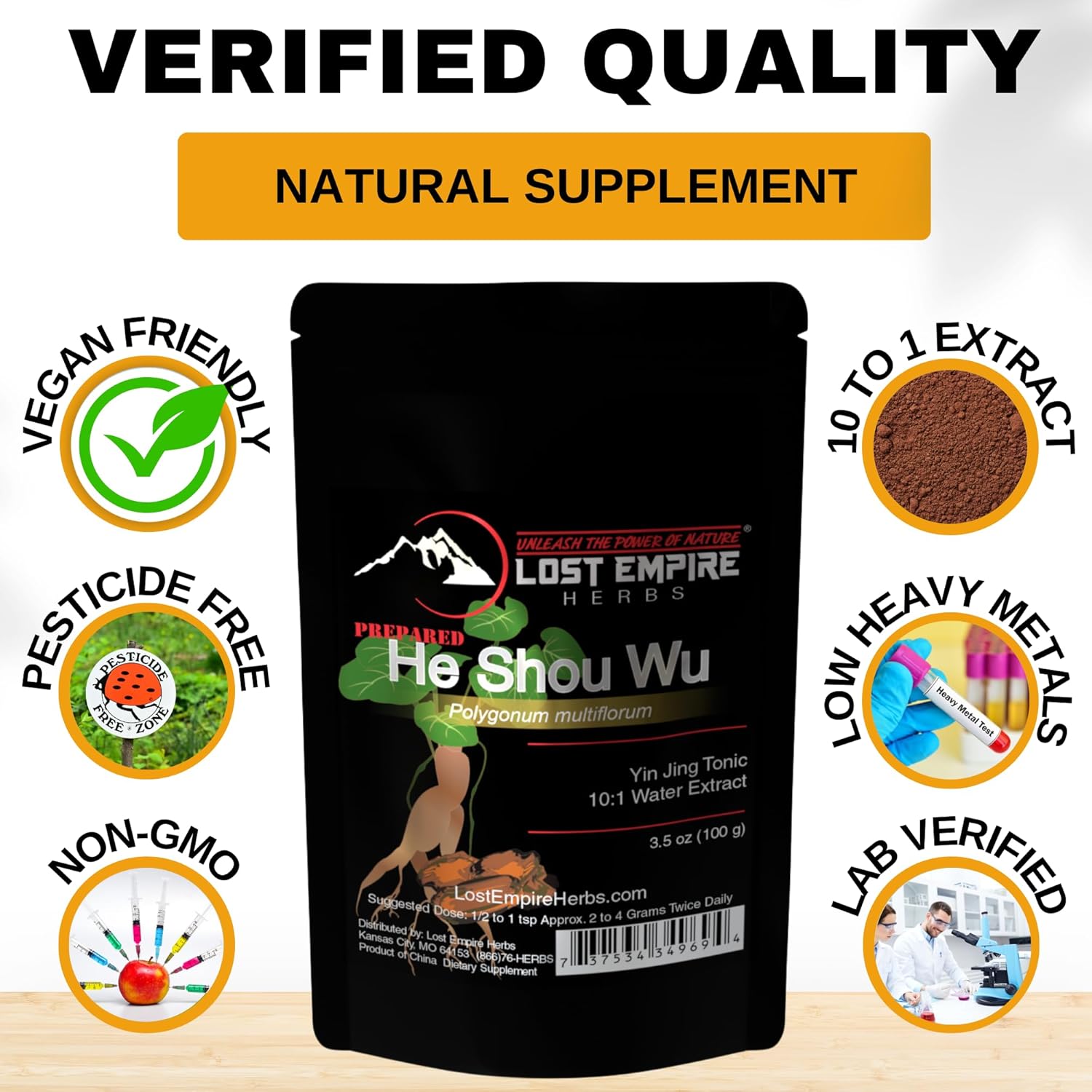 Lost Empire Herbs He Shou Wu 10:1 Extract Powder | Polygonum multiflorum or Fo-Ti Traditionally Prepared Roots for Jing (100 Grams) - Image 5