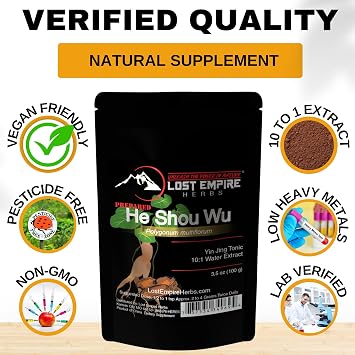Lost Empire Herbs He Shou Wu 10:1 Extract Powder | Polygonum multiflorum or Fo-Ti Traditionally Prepared Roots for Jing (100 Grams)