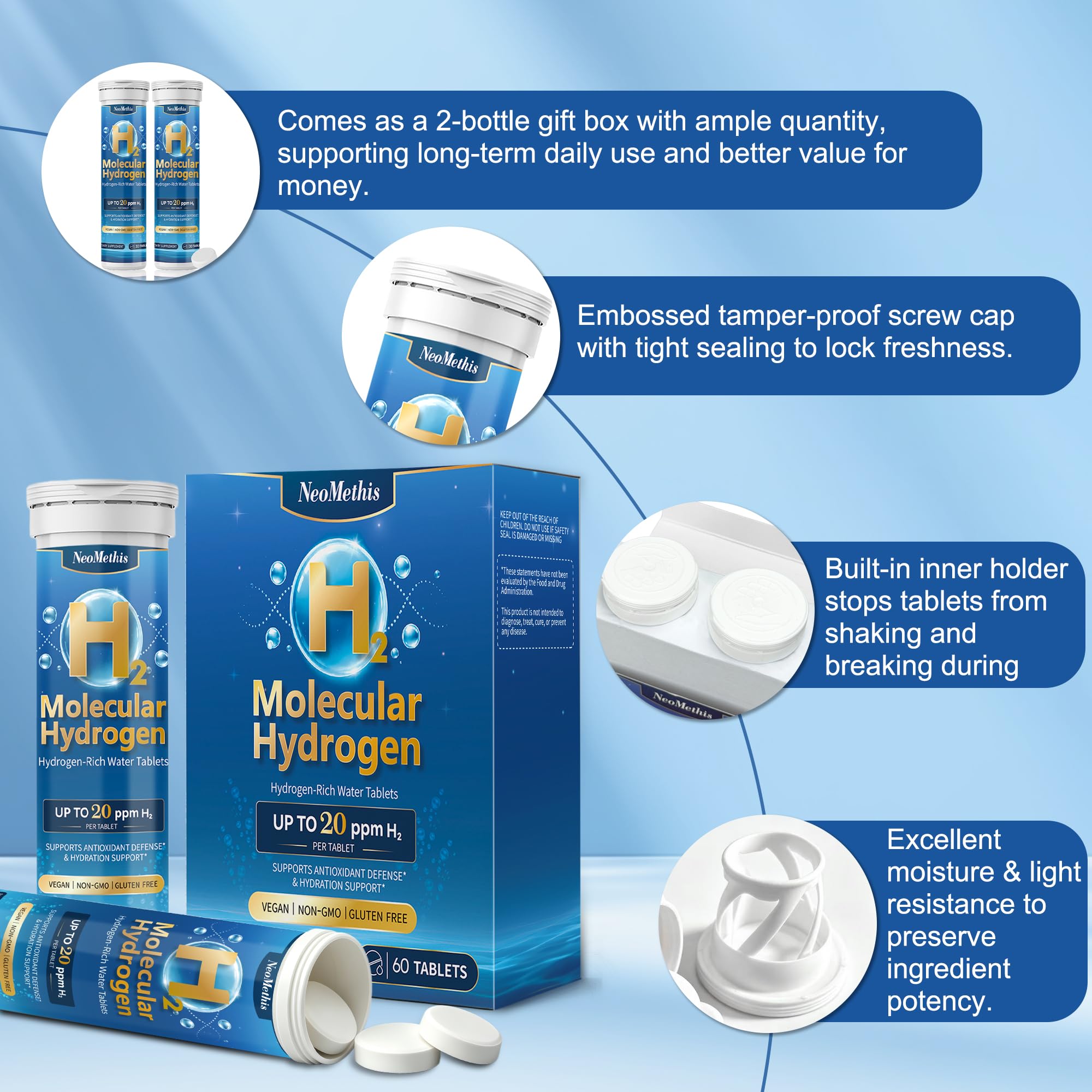 Hydrogen Water Tablets –Up to 20ppm | H2 Molecular Hydrogen + Elemental Magnesium | Fast-Dissolving Antioxidant Supplement | 60 Tablets | Supports Brain Health, Energy & Cellular Function — Amazon image 7