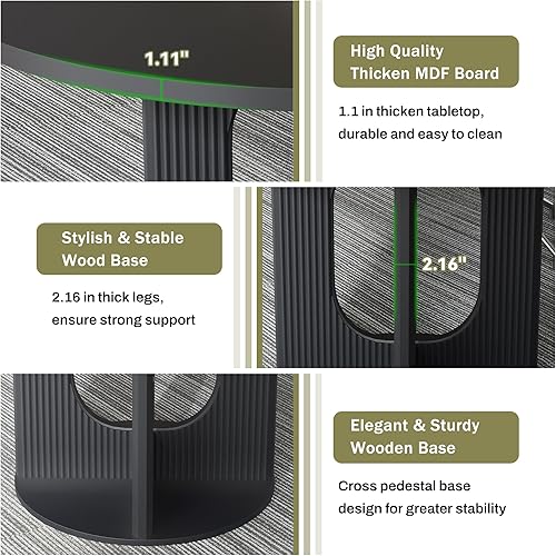 Miniatura 4 de Mesa de comedor redonda rústica con estrías para 4, mesa de cocina circular de 47 pulgadas con base de pedestal de madera, mesas de cena para el