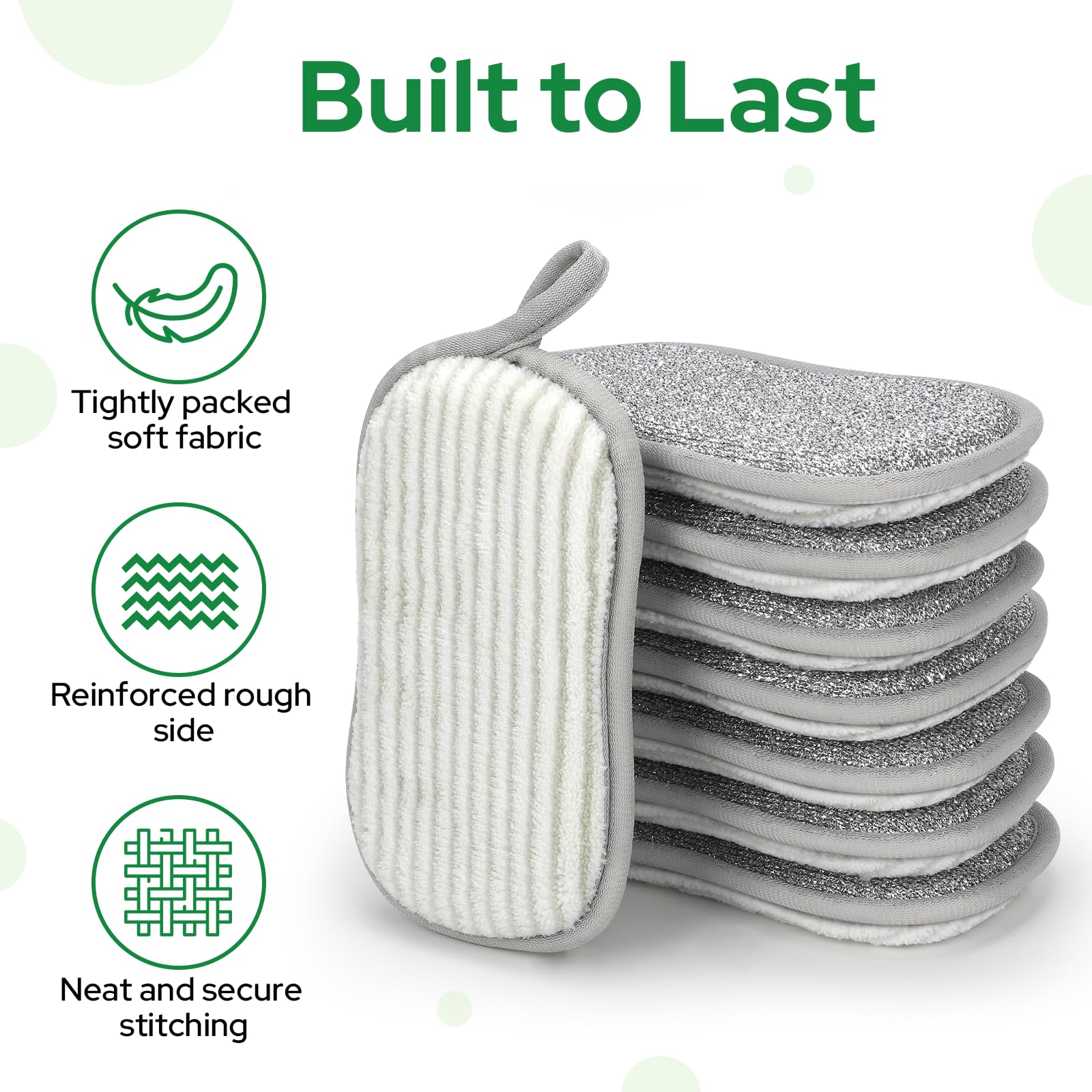 Eponge Vaisselle Doppelface Lot de 8 Anti-Rayures Lavable Microfibre 9,5x16 cm