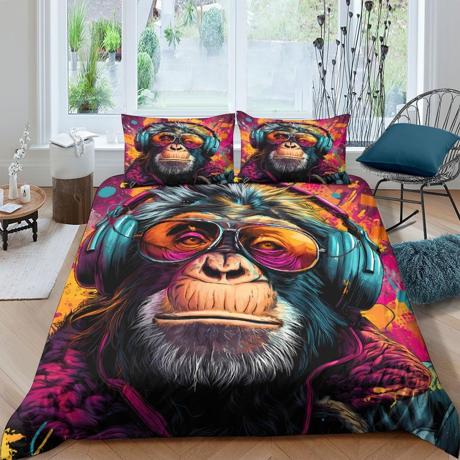 Ctjqhvkz Style-4 3D Printed Graffiti Monkey Fitted Sheet Microfiber Vibrant Street Art Bed Cover Anti-Slip Decor For Bedroom Guest Dorm Single（135X200cm）