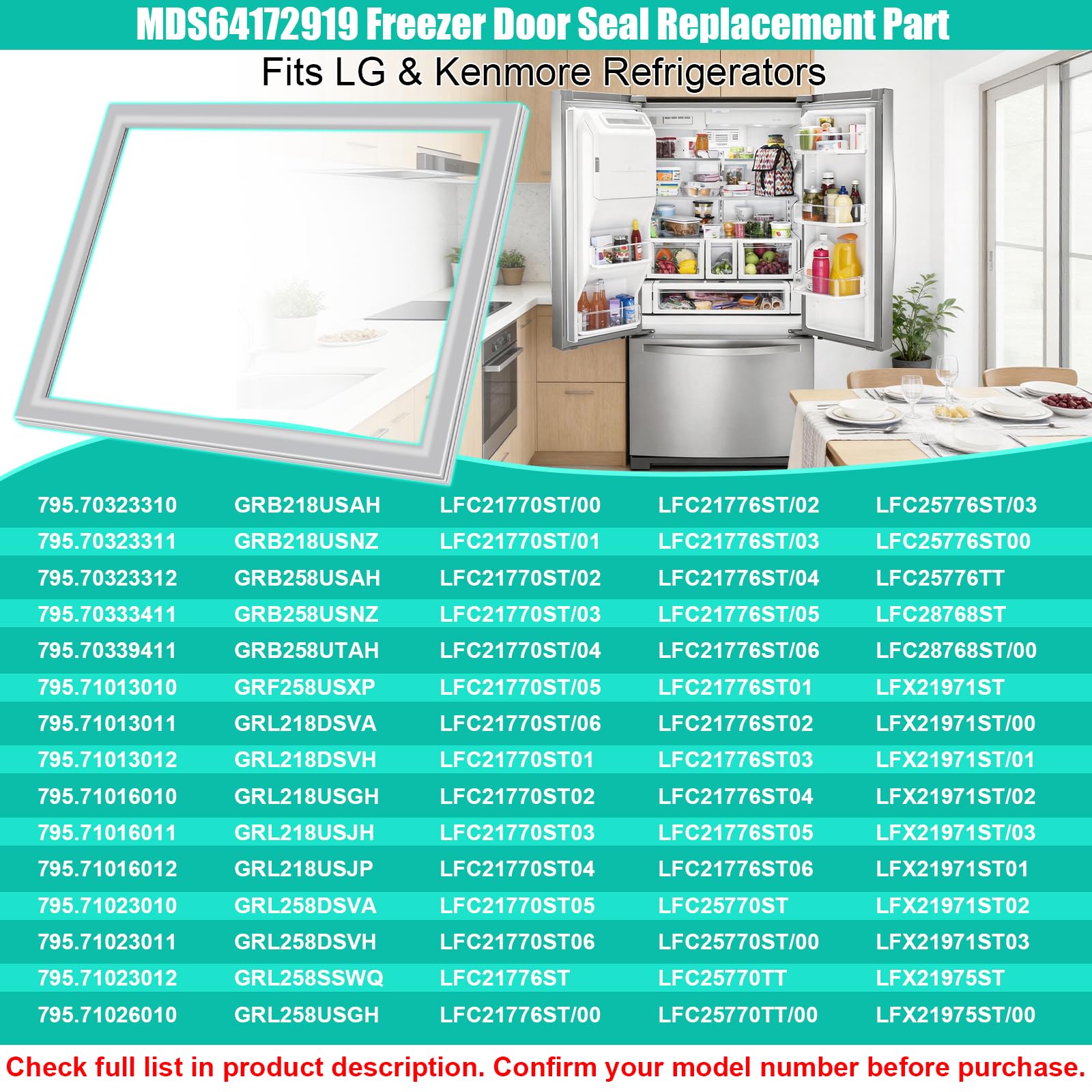 Repuesto de junta de puerta de congelador MDS64172919 para LG 4987JA2008E MDS38201406 A0073995802, piezas de sellado de congelador compatibles con junta de puerta de refrigerador Kenmore