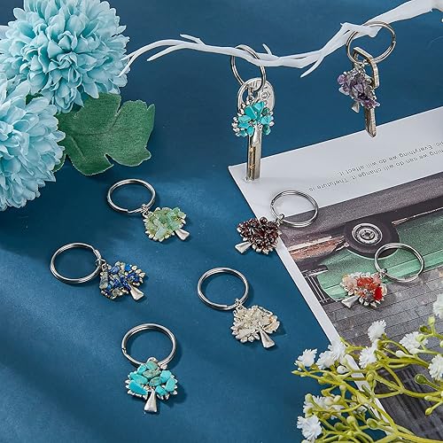 Miniatura 6 de SUPERFINDINGS Tree of Life Keychain Chip Gemstone Keychain Natural Crystal Stone DIY Keychain Pendants with Split Key Rings