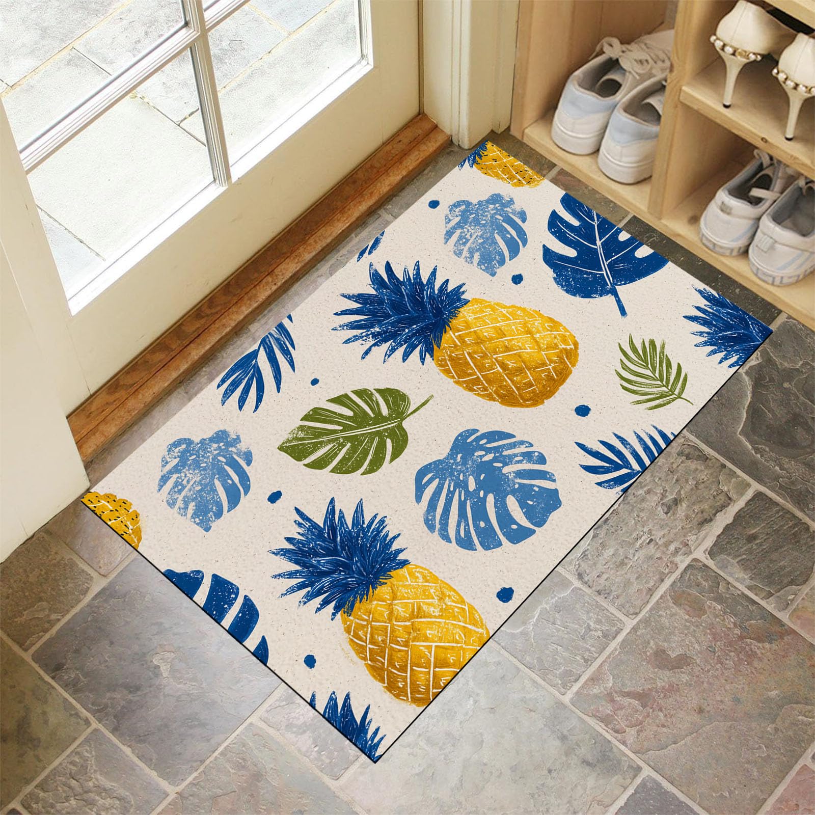 Tapis d'entrée d'intérieur lavable 80x120 cm paillasson fin doux