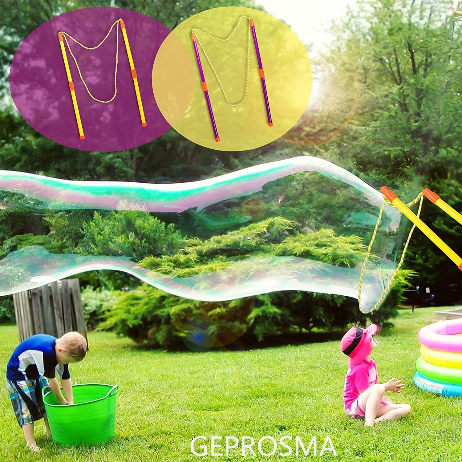 GEPROSMA Bubble Wands Bubble Machine for Kids 55cm (21.7in) Giant Bubbles Rope Kit Multipack,Big Bubble Wands Maker,Large Bubble Mixture Blower for Kids Toddlers Outdoor Toys Garden Games Party - Image 2