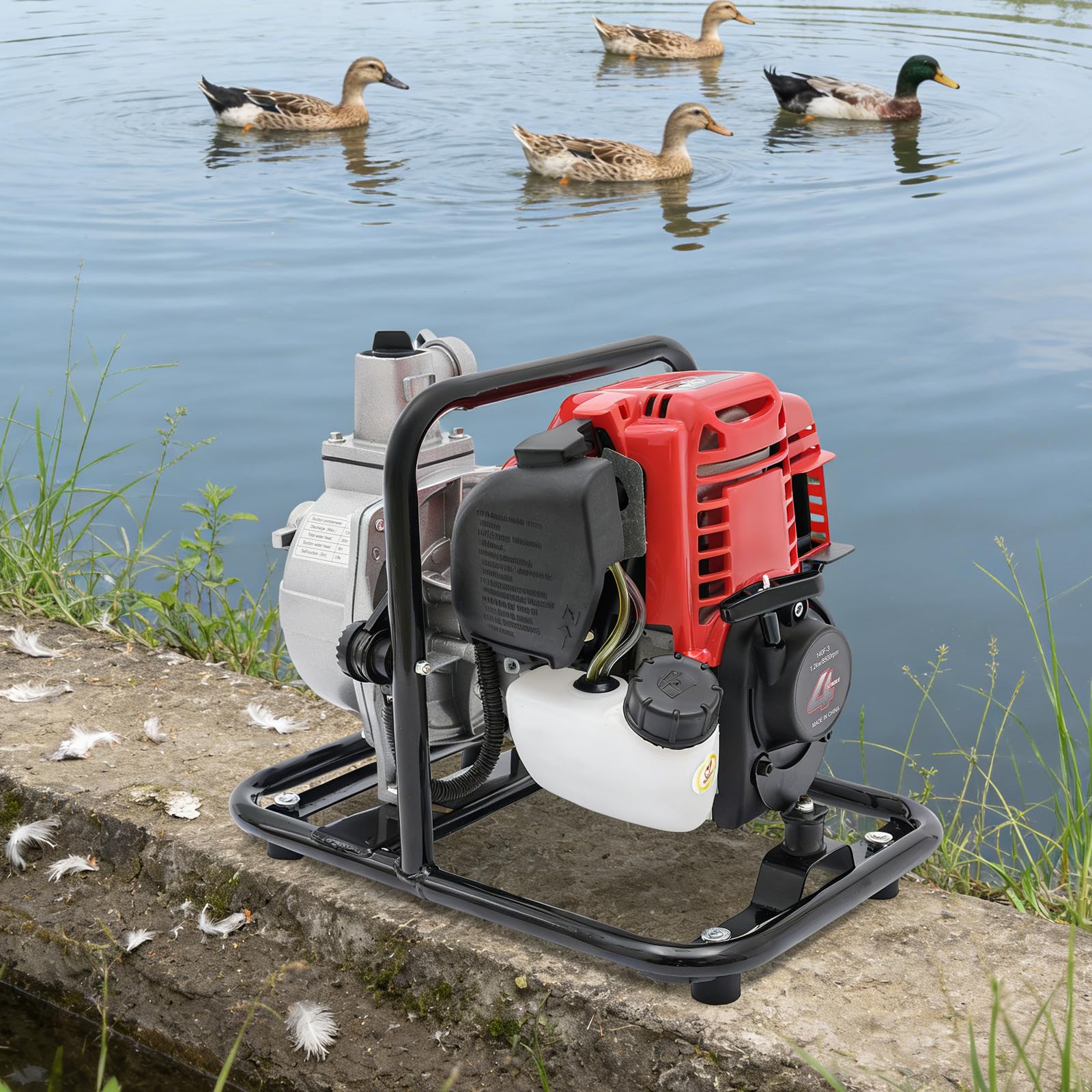 Bomba de agua, motor de gasolina portátil, 1,2 kW, 4 tiempos, 35,66 GPM