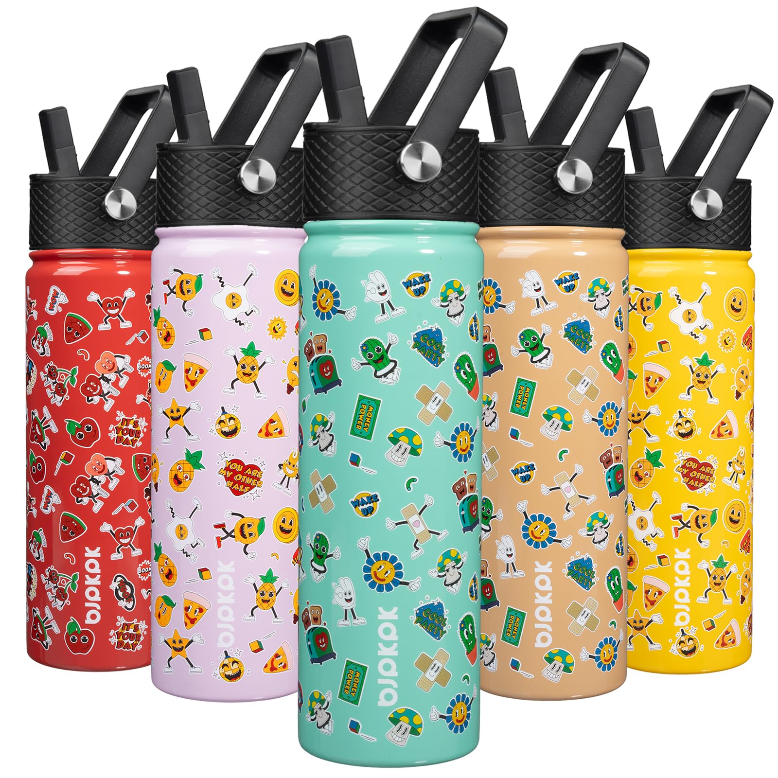 BJPKPK Insulated Water Bottle, 22oz Stainless Steel with Straw Lid