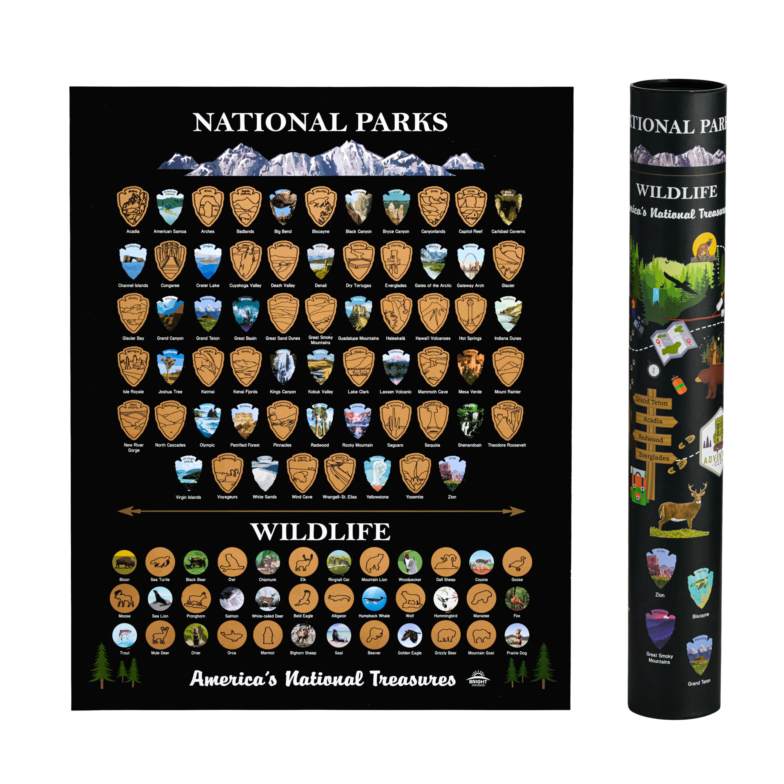 16x20 National Parks Scratch Off Poster w/ WILDLIFE (Black/Gold)