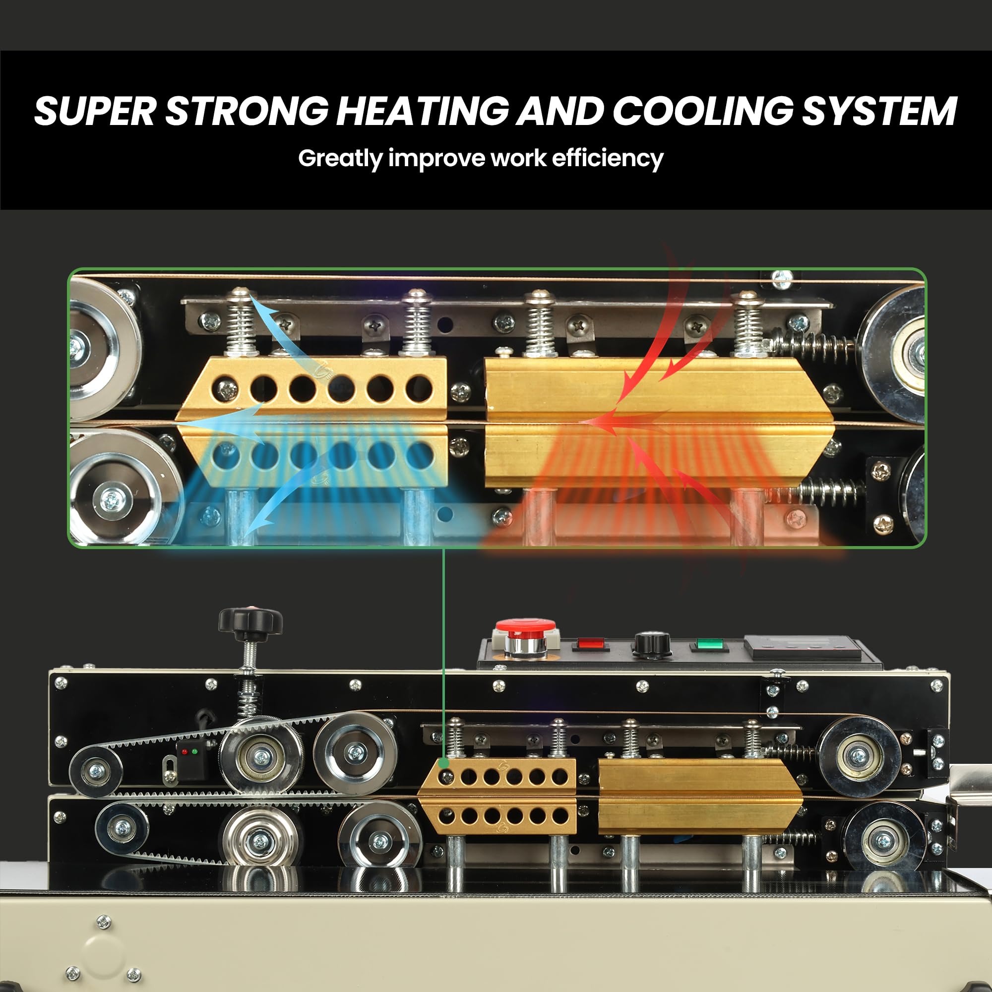 U.S. Solid Máquina selladora de banda continua, sellado térmico horizontal de 12 mm de ancho, posición de sellado ajustable, control de temperatura y velocidad, 110 V, 600 W