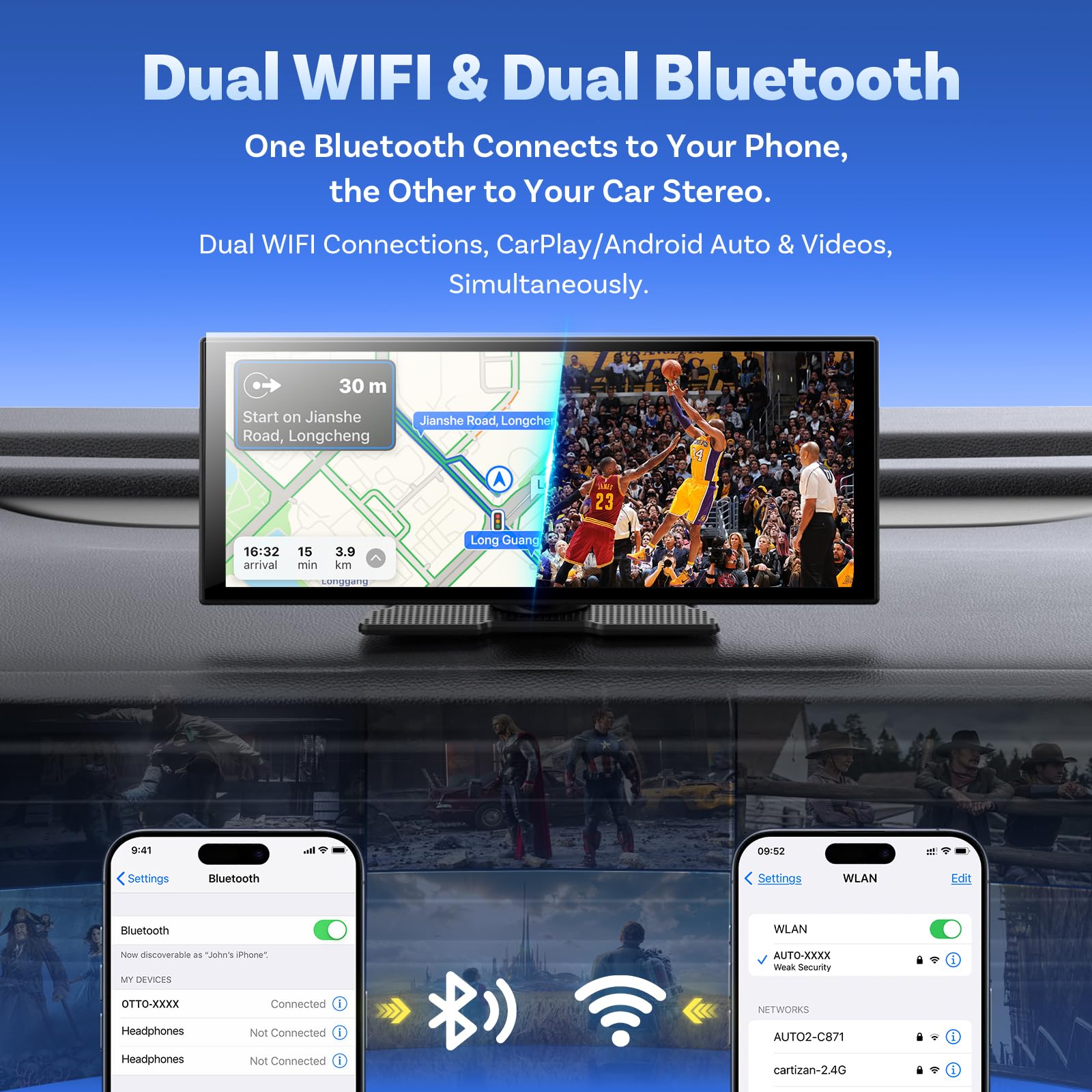 OTTOCAST Ottoscreen AI, Wireless CarPlay Android Auto Display 11,4 Pollici Schermo per Auto Car Play con Telecamera di Retromarcia, con Navigazione Bluetooth FM, Android 15 OS