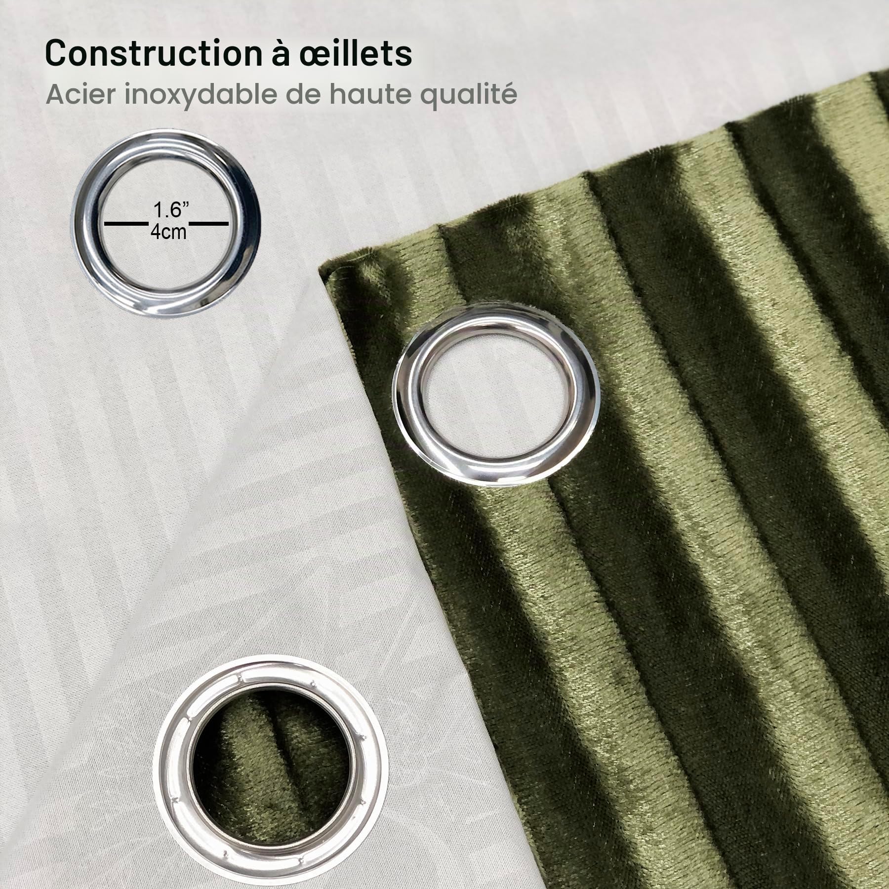 always4u Rideau 100% Occultant en Velours à Longues Rayures, Double Rideaux Isolation Thermique avec Oeillets, pour Salon Chambre Cuisine, Élégant,Vert Olive 140x245cm Lot de 2