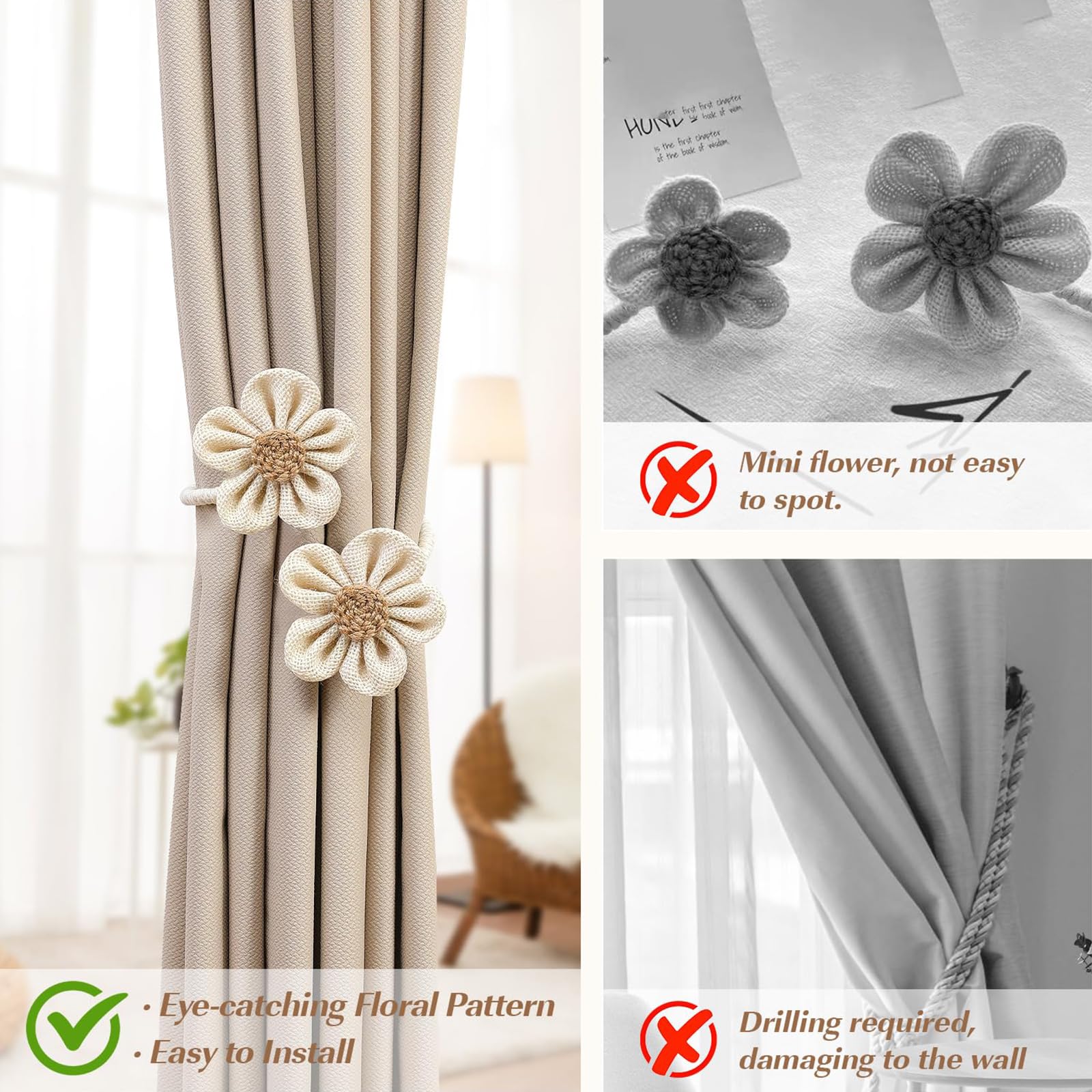 CSPARKV 50cm Attache Rideau, Embrasse Pour Rideaux Aimanté, Embrasses à Rideaux Magnétiques