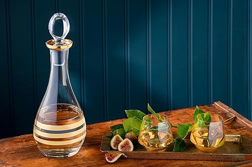 Miniatura 5 de Decantador de vino de cristal con tapón - jarra - para rojo - blanco - vino - diseño dorado a rayas - cristal de 48 onzas - Hecho en Europa - por