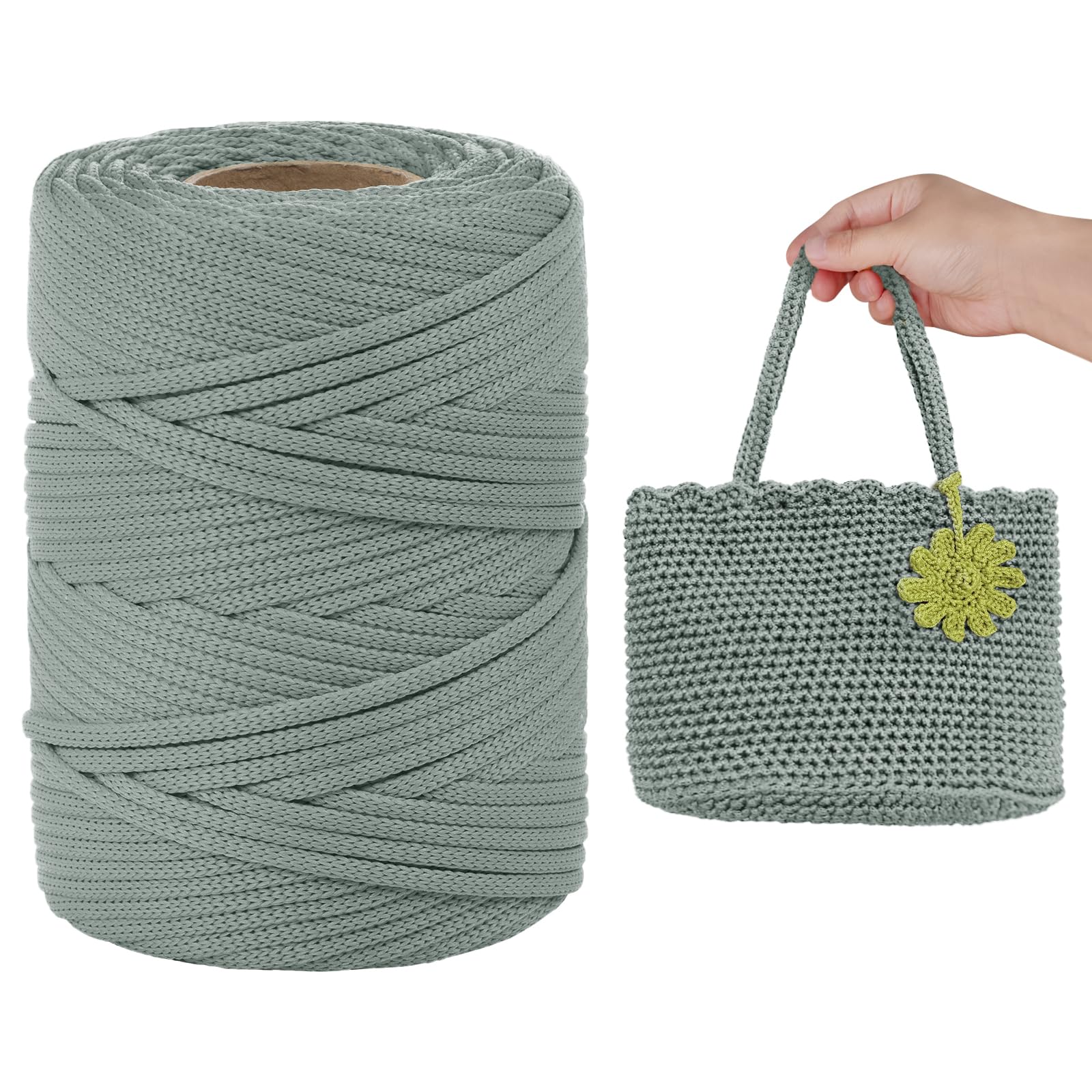 LEREATI Polyester Cord, Polyester Macrame Cord 3mm x 90m Flat Macrame Rope Crochet Polypropylene Cord Polyester Yarn for Crocheting, DIY Bags, Hats, Shoes (Dust Blue)