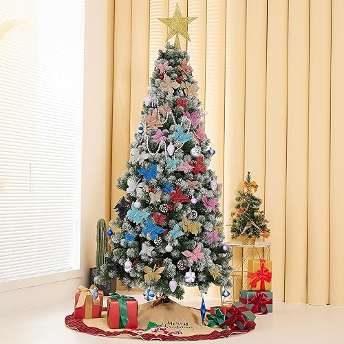 Miniatura 7 de 16 adornos de mariposa para árbol de Navidad con purpurina, 2 estilos de decoración de Navidad de mariposa hueca con clips, adornos de mariposa