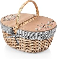 Vista 14 de Picnic TIME Disney Mickey Mouse Country - Cesta de picnic vintage con tapa, cesta de picnic de mimbre para 2 personas (crema con patrón azul marino)