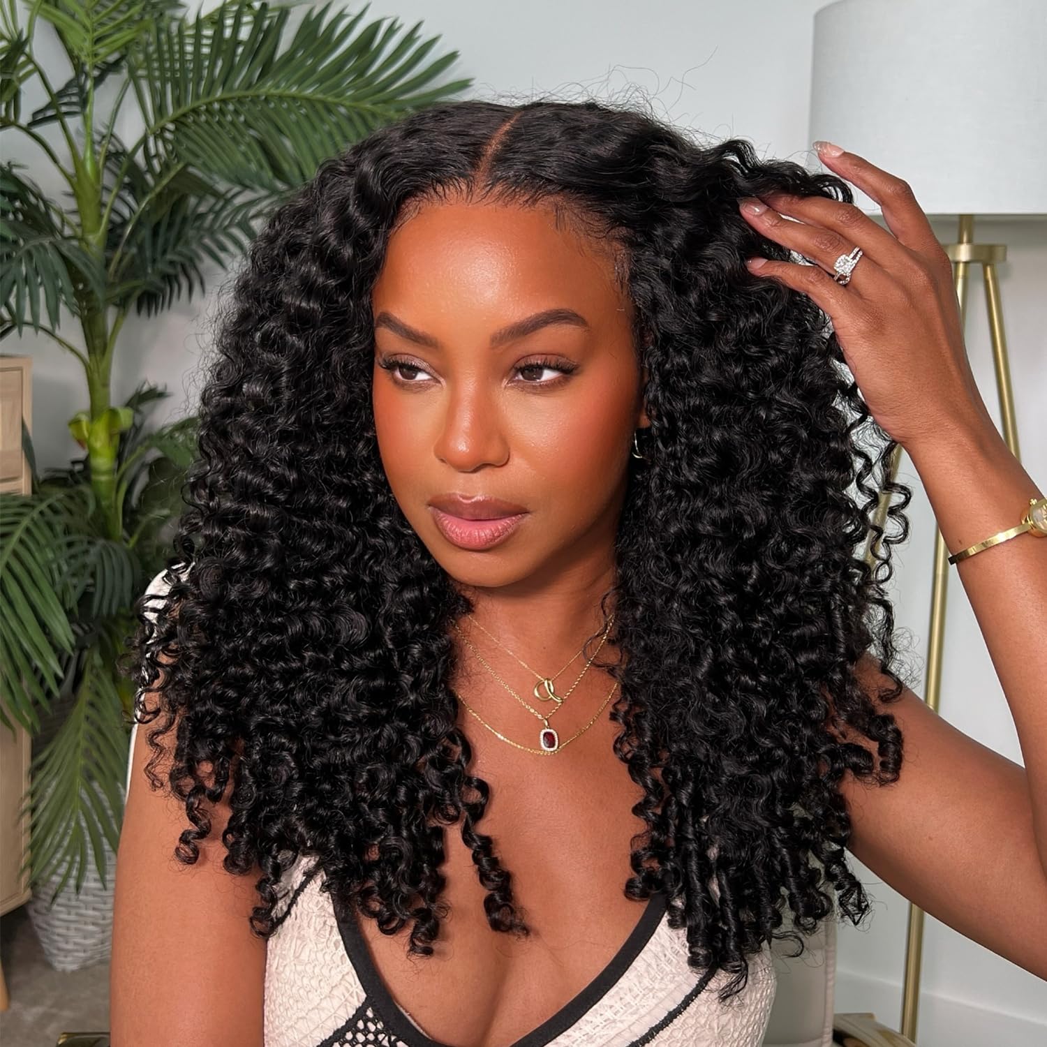 Lemoda Burmese Curly Half Wig Human Hair 3 In 1 Seamless Flip Over Glueless Wigs Human Hair 180 Density 15A Wear Go Drawstring Headband Wigs for Women 18 Inch N
