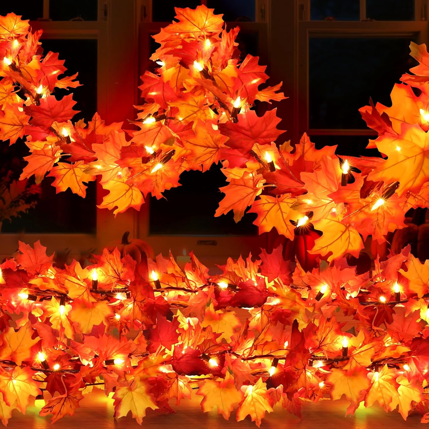 Fall Decorations Lighted Fall Garland, 9FT 50 Count Incandescent Lights Brown Wire UL Certified Connectable Maple Leaves String Lights for Home Party Fireplace Mantle Thanksgiving Decor (Red, 1PCS) Fall Decorations Lighted Fall Garland, 9FT 50 Count Incandescent Lights Brown Wire UL Certified Connectable Maple Leaves String Lights for Home Party Fireplace Mantle Thanksgiving Decor (Red, 1PCS)
