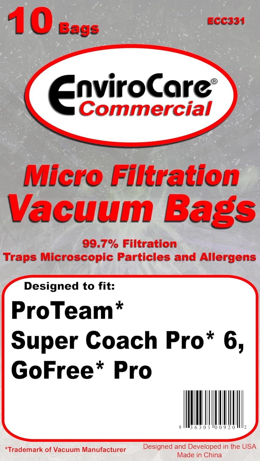EnviroCare Replacement Vacuum Bags Designed to fit ProTeam 6 Quart Backpack Vacuum: Super Coach Pro 6, ProVac FS 6, and GoFree Flex Pro II 10 Pack