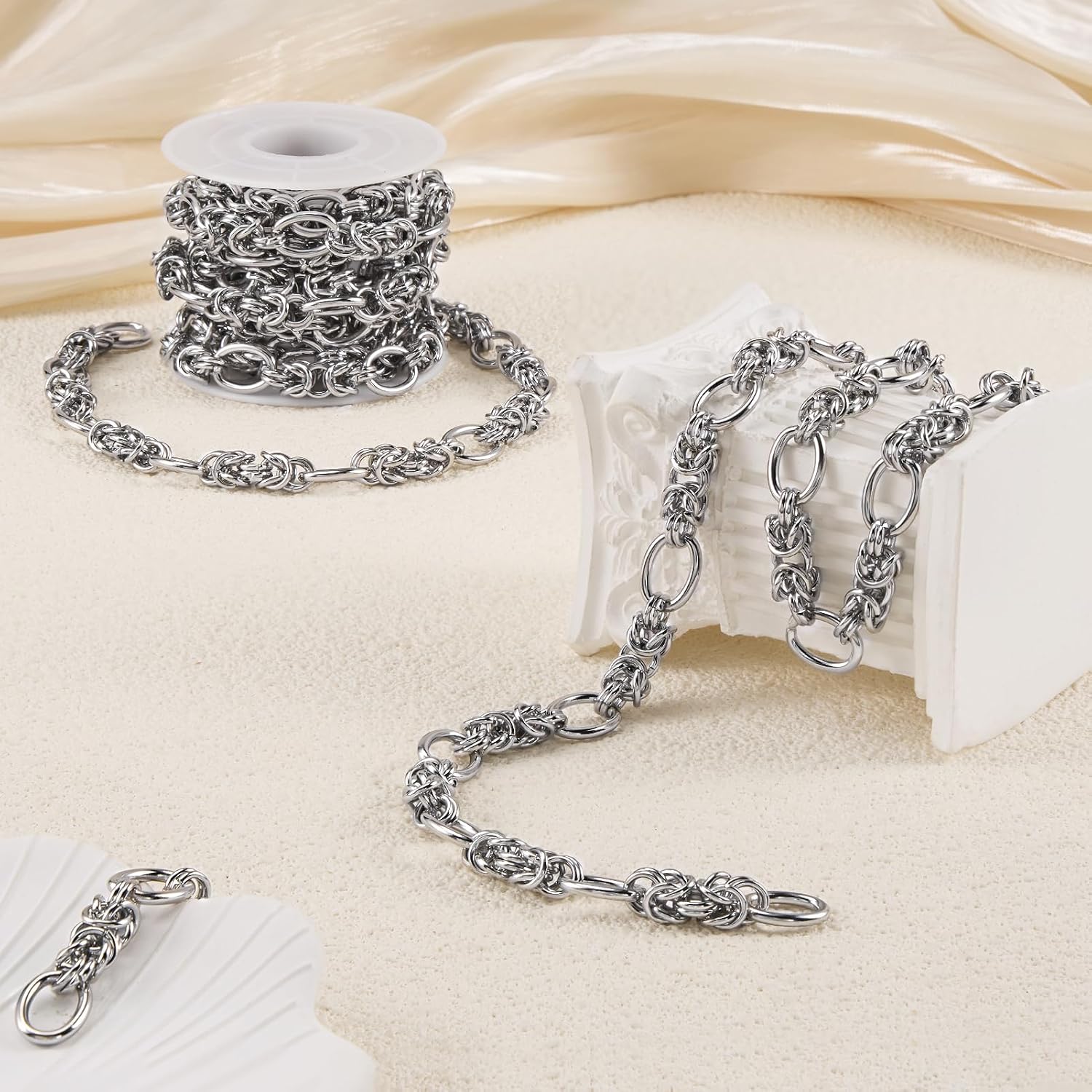 YOUBEIYEE 2 Yard Silver Stainless Steel Chains for Jewelry Making Handmade Bulk Chain Decorative Craft Chain Roll