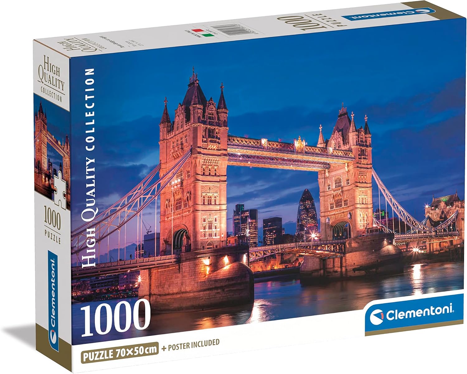 Clementoni | Puzzle Tower Bridge 1000 Pieces for Adults | Poster Included | 70 x 50 cm | Calm and Relaxing Activity | Eco-Designed | Gift Idea | Board Game | Concentration