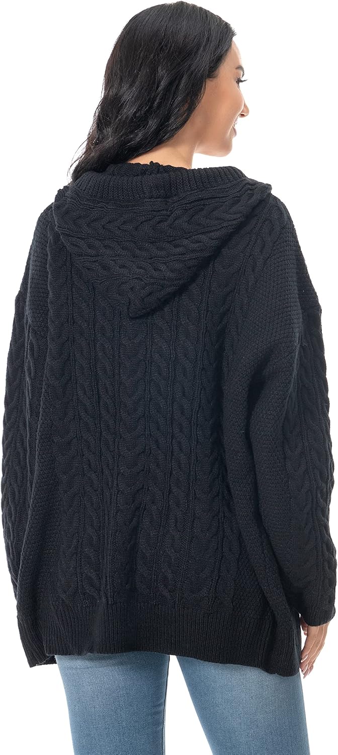 Shineflow Women Hooded Cardigan Oversized Slouchy Zipper Cable Knit Cardigan Coat Solid Color Sweater Casual Knit Knitwear - Image 4