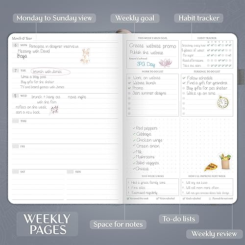 Miniatura 9 de Legend - Agenda semanal de alta calidad, sin fecha, semanal, mensual y de presupuesto, organizador de vida para gestión del tiempo y productividad,